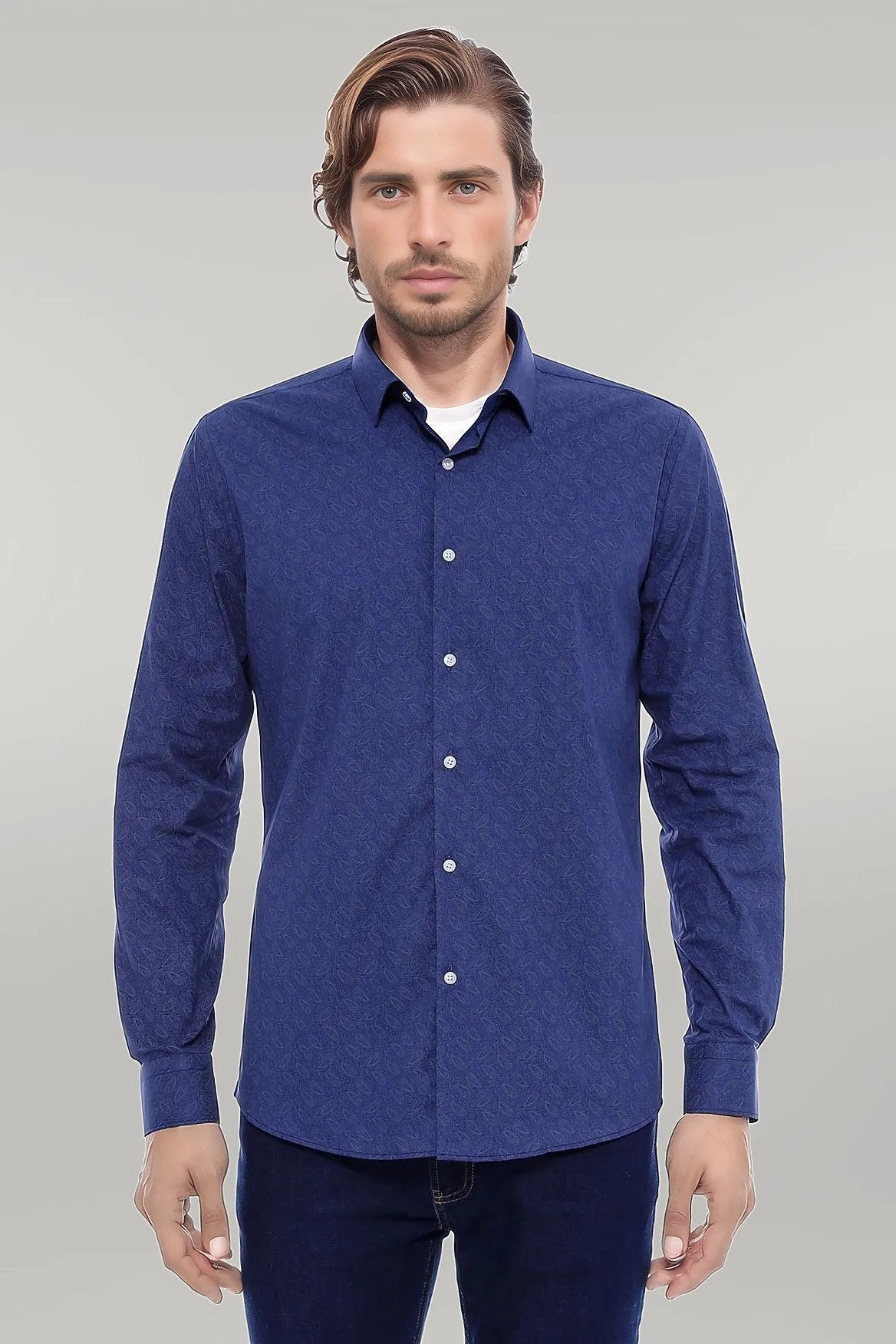 KOALA SYDNEY Navy Blue Floral Patterned Slim Fit Shirt -