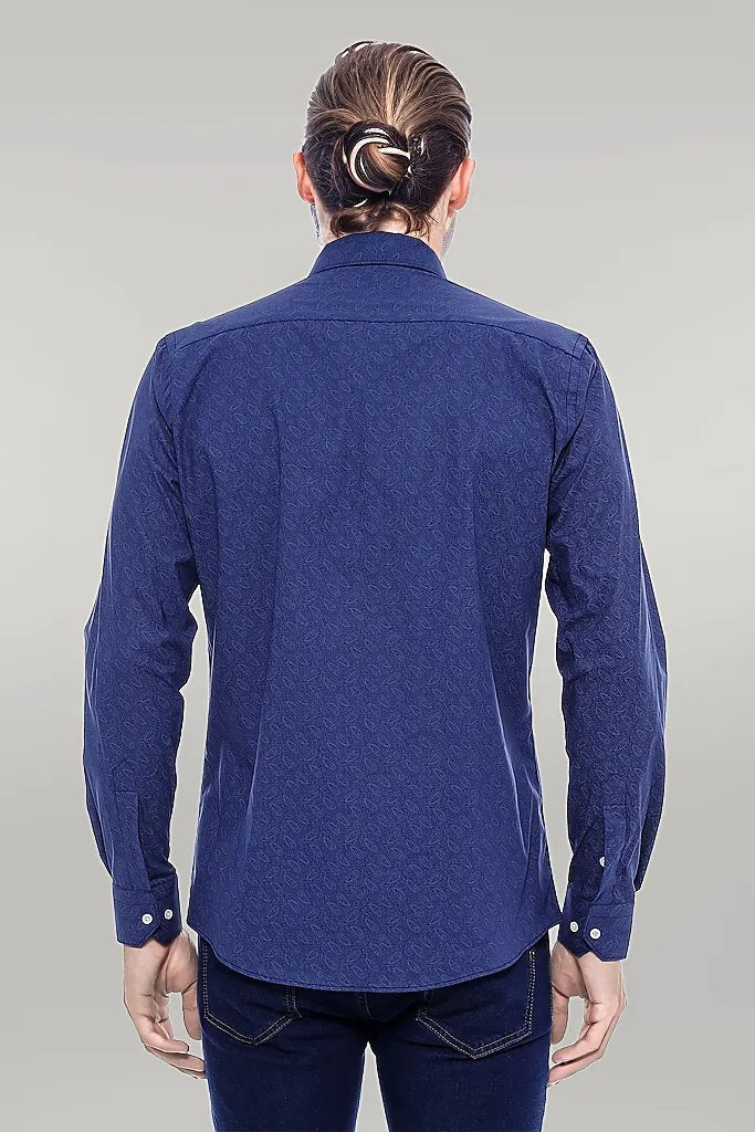 KOALA SYDNEY Navy Blue Floral Patterned Slim Fit Shirt -