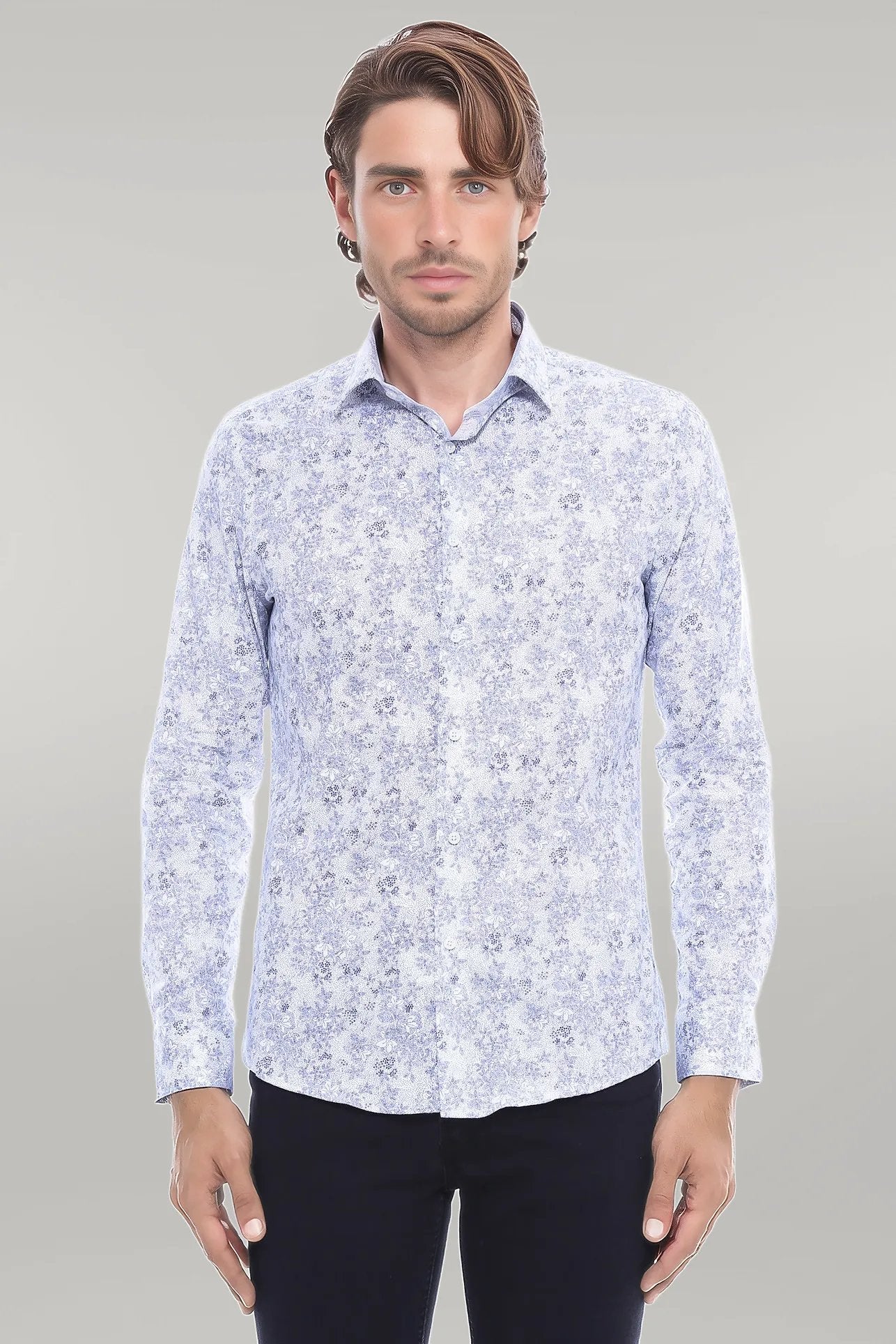 KOALA SYDNEY Grey Flower Patterned Slim Fit Shirt |