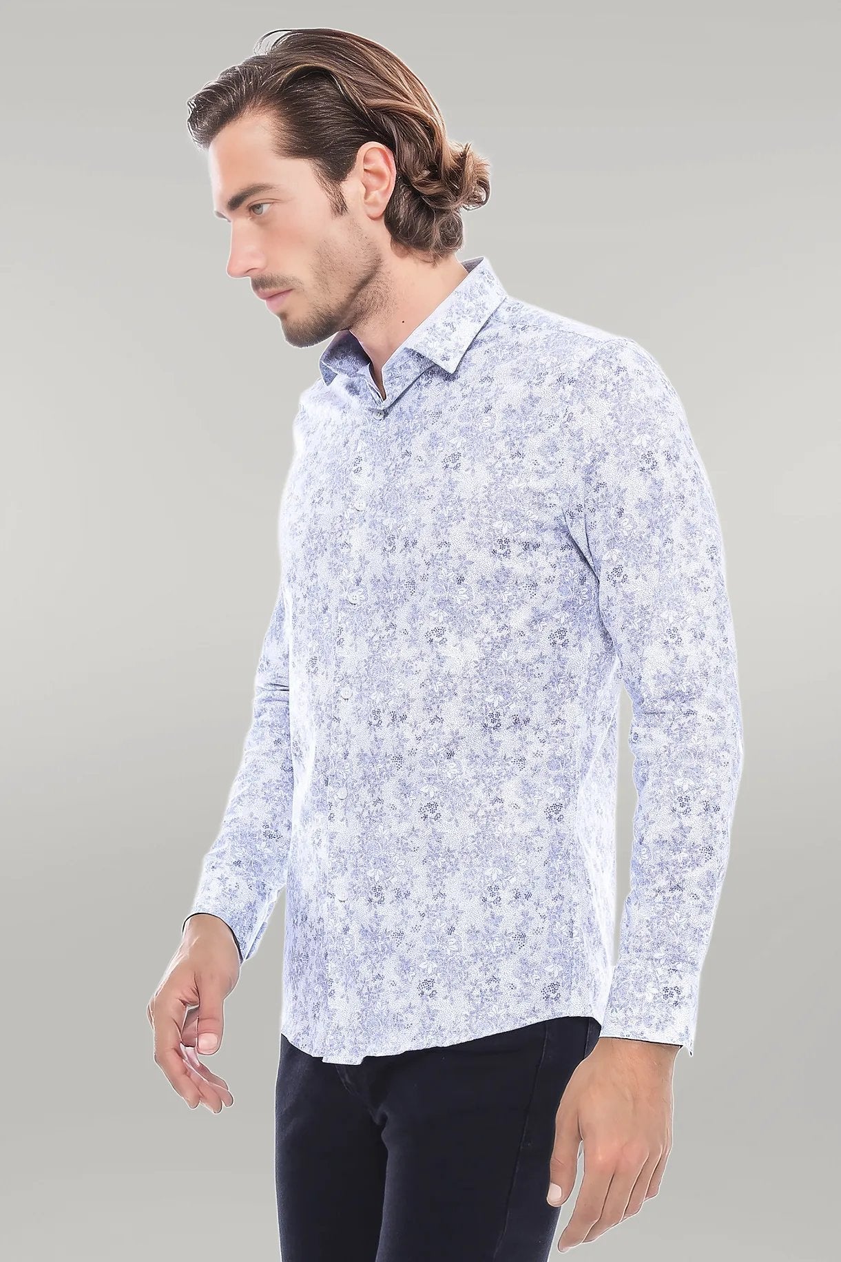 KOALA SYDNEY Grey Flower Patterned Slim Fit Shirt |