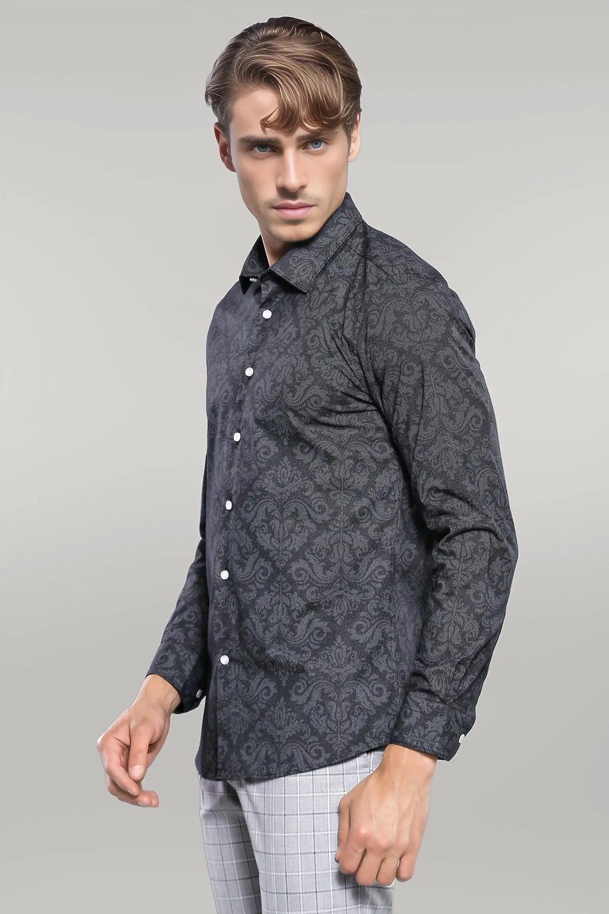 KOALA SYDNEY Patterned Smoked Long Sleeve Shirt |