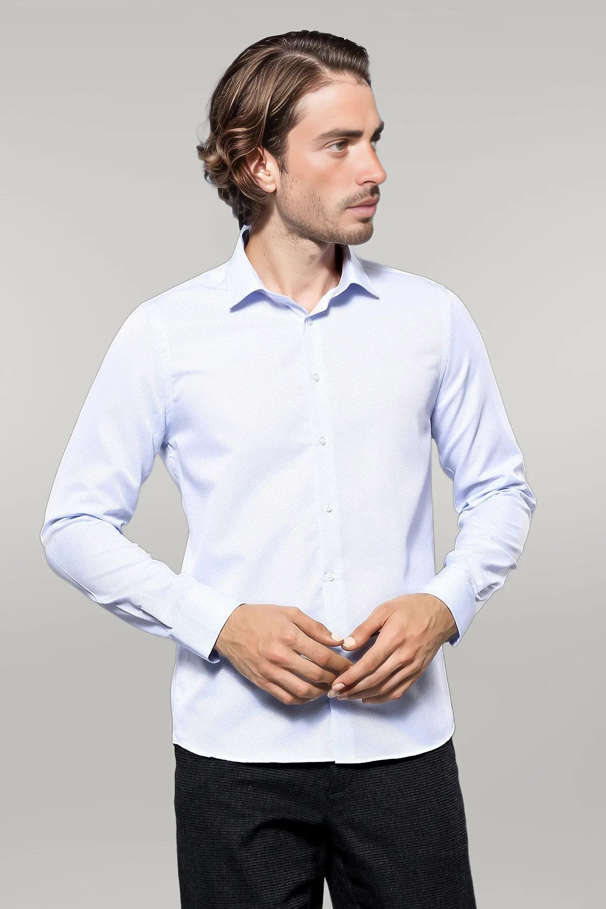 Patterned Casual Baby Blue Shirt