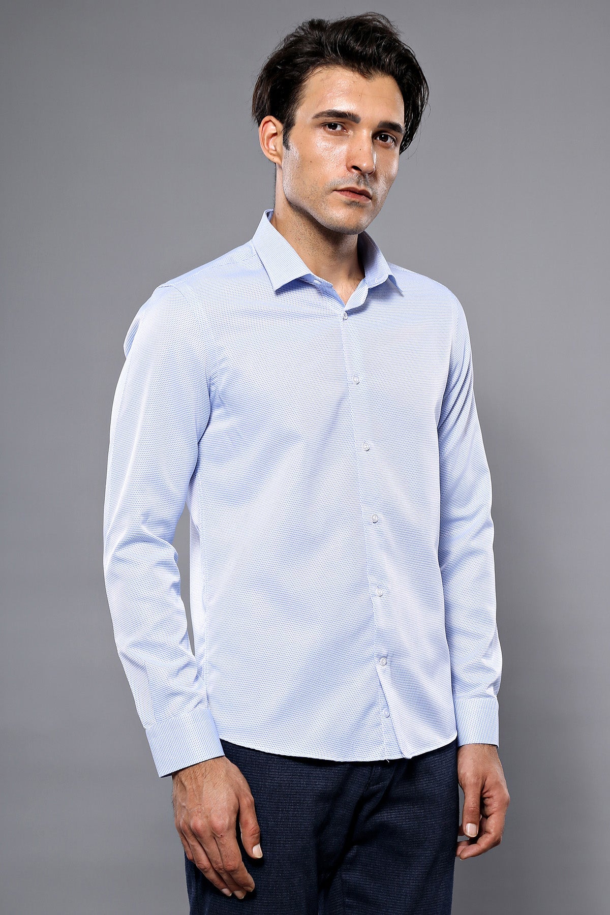 Dot Patterned Casual Blue Shirt | -