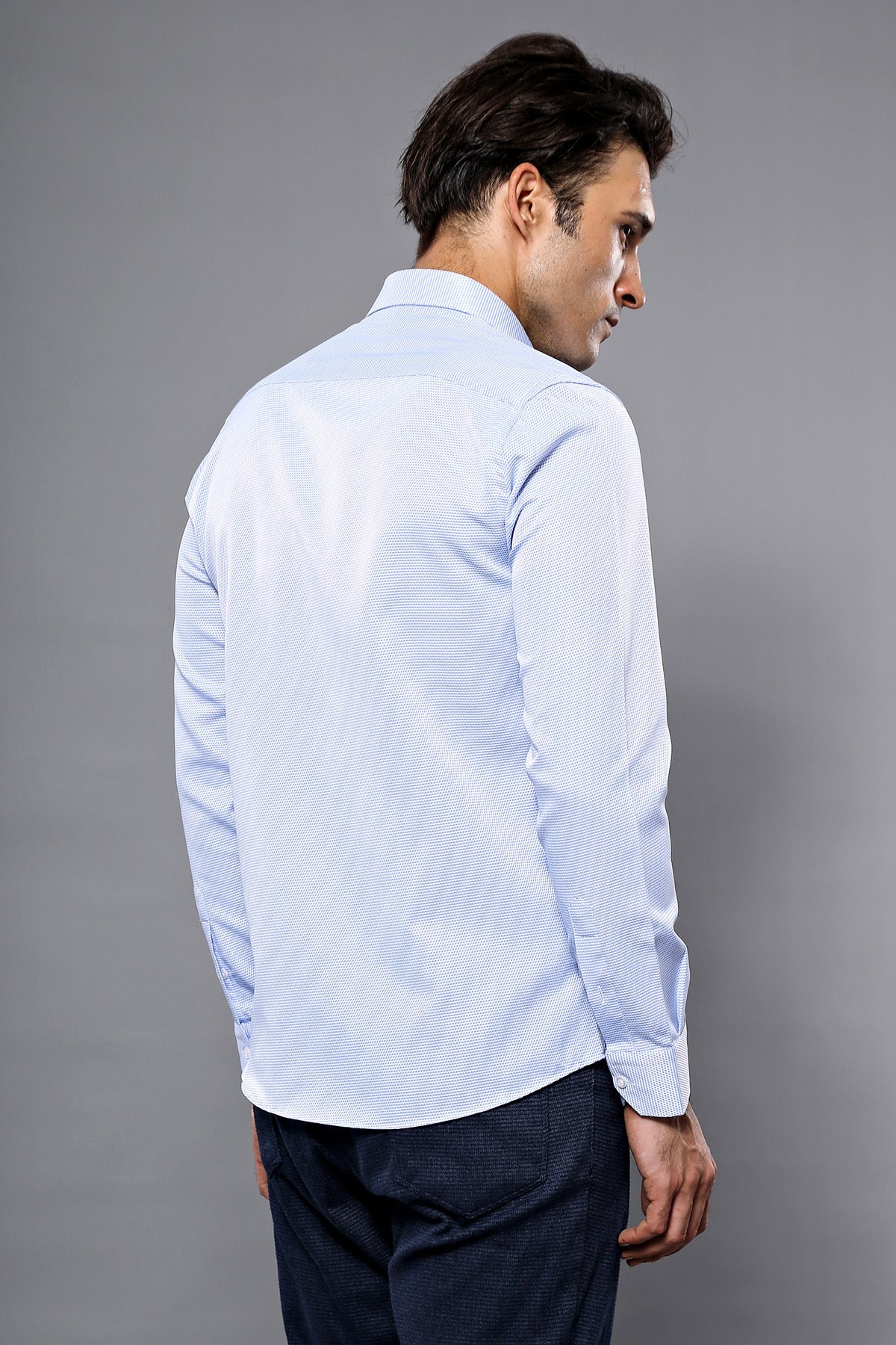 Dot Patterned Casual Blue Shirt | -