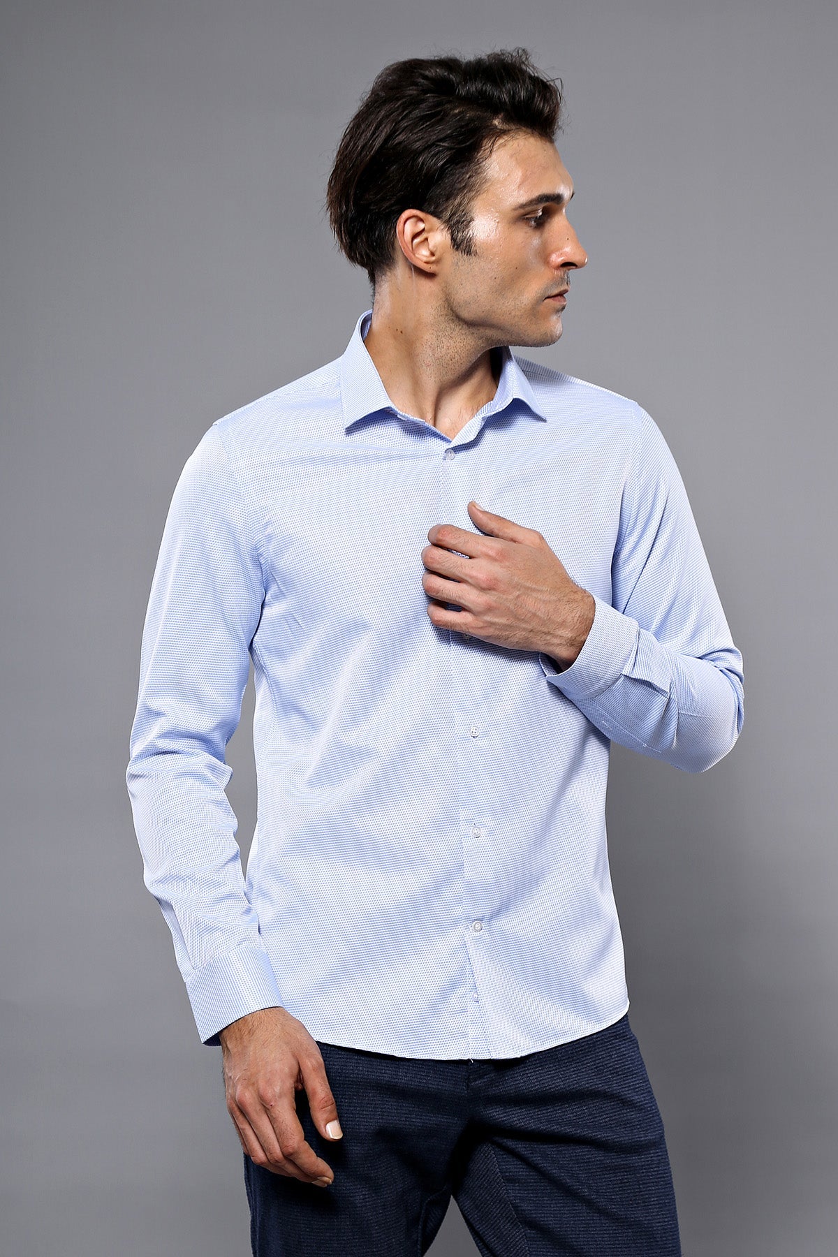Dot Patterned Casual Blue Shirt | -