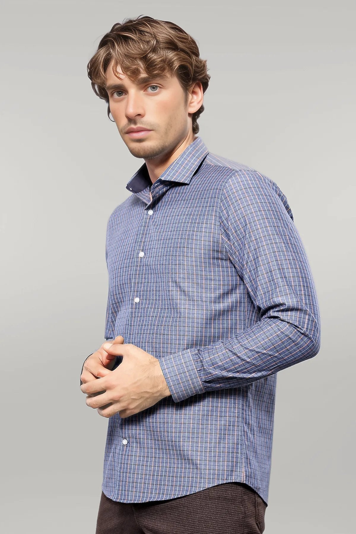 Casual Grey Plaid Shirt