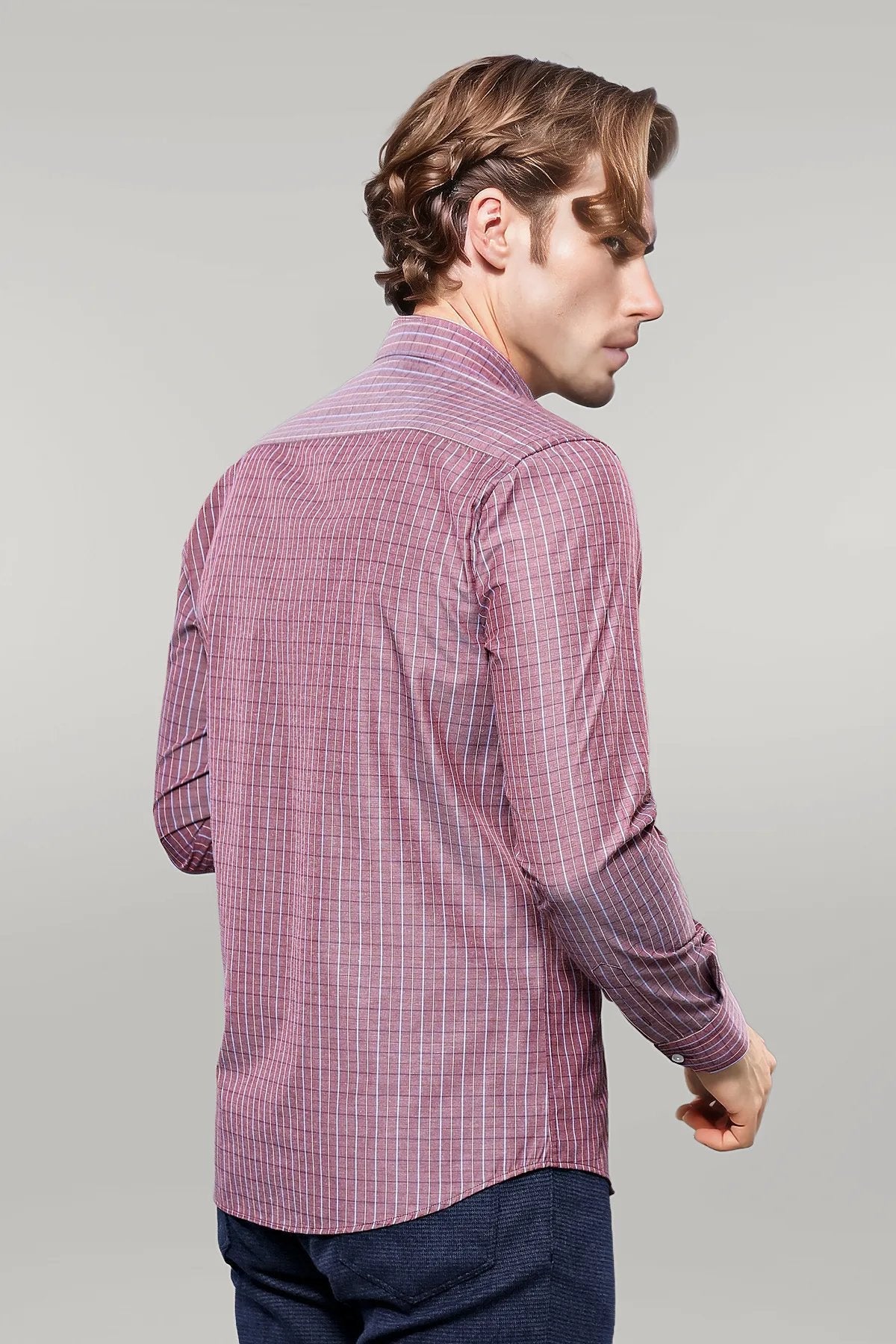 Slim-Fit Burgundy Plaid Shirt