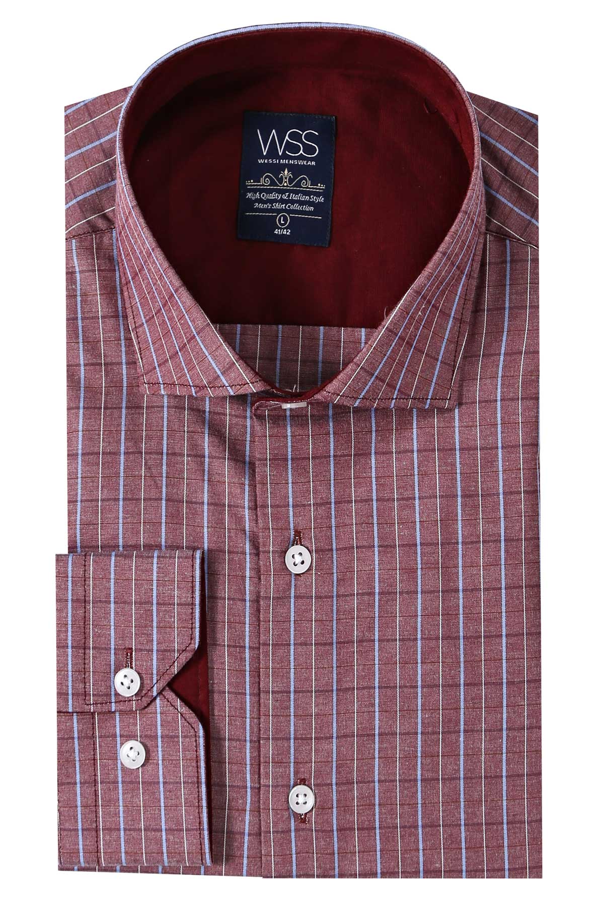 Slim-Fit Burgundy Plaid Shirt