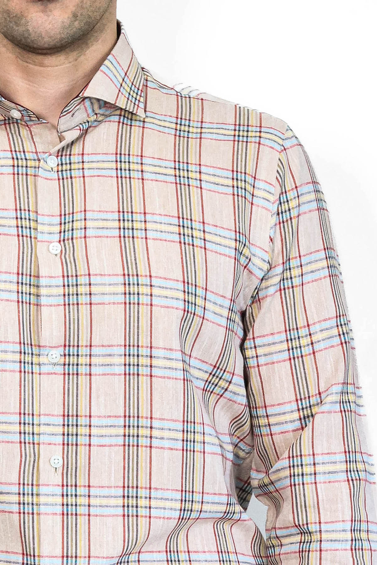 Beige Plaid Slim-Fit Shirt