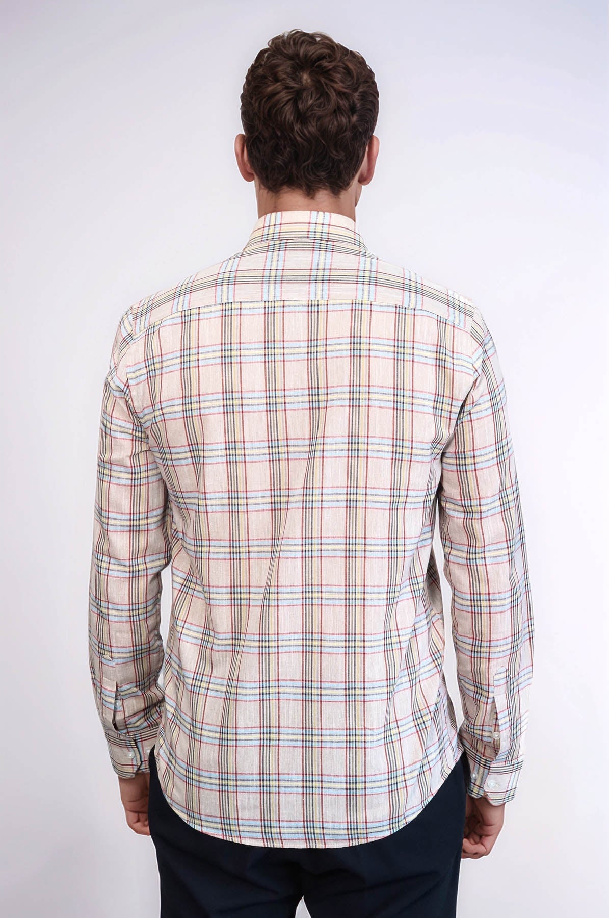 Beige Plaid Slim-Fit Shirt