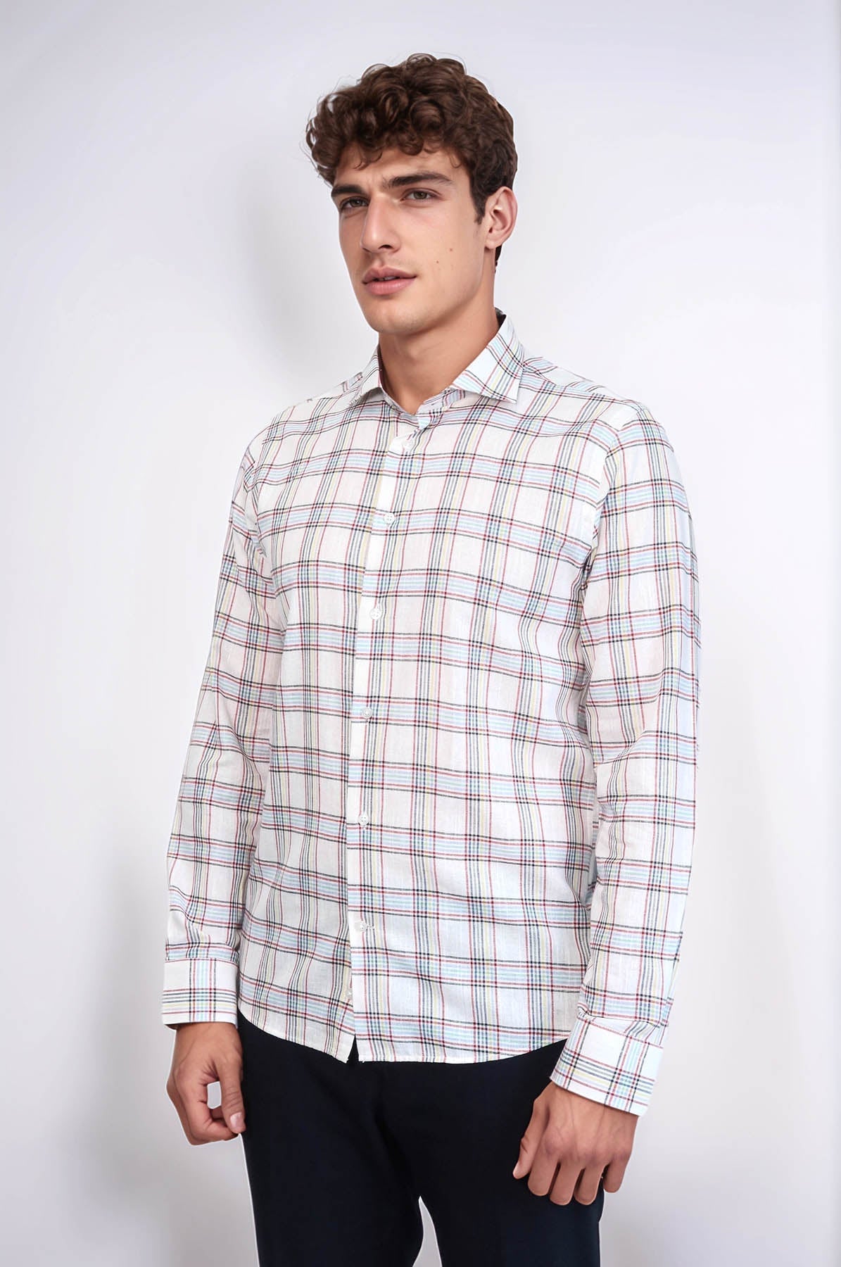 Casual White Plaid Shirt
