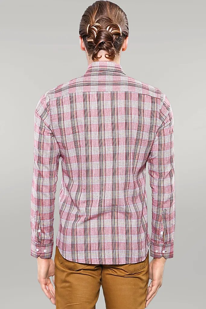 Burgundy Casual Plaid Shirt