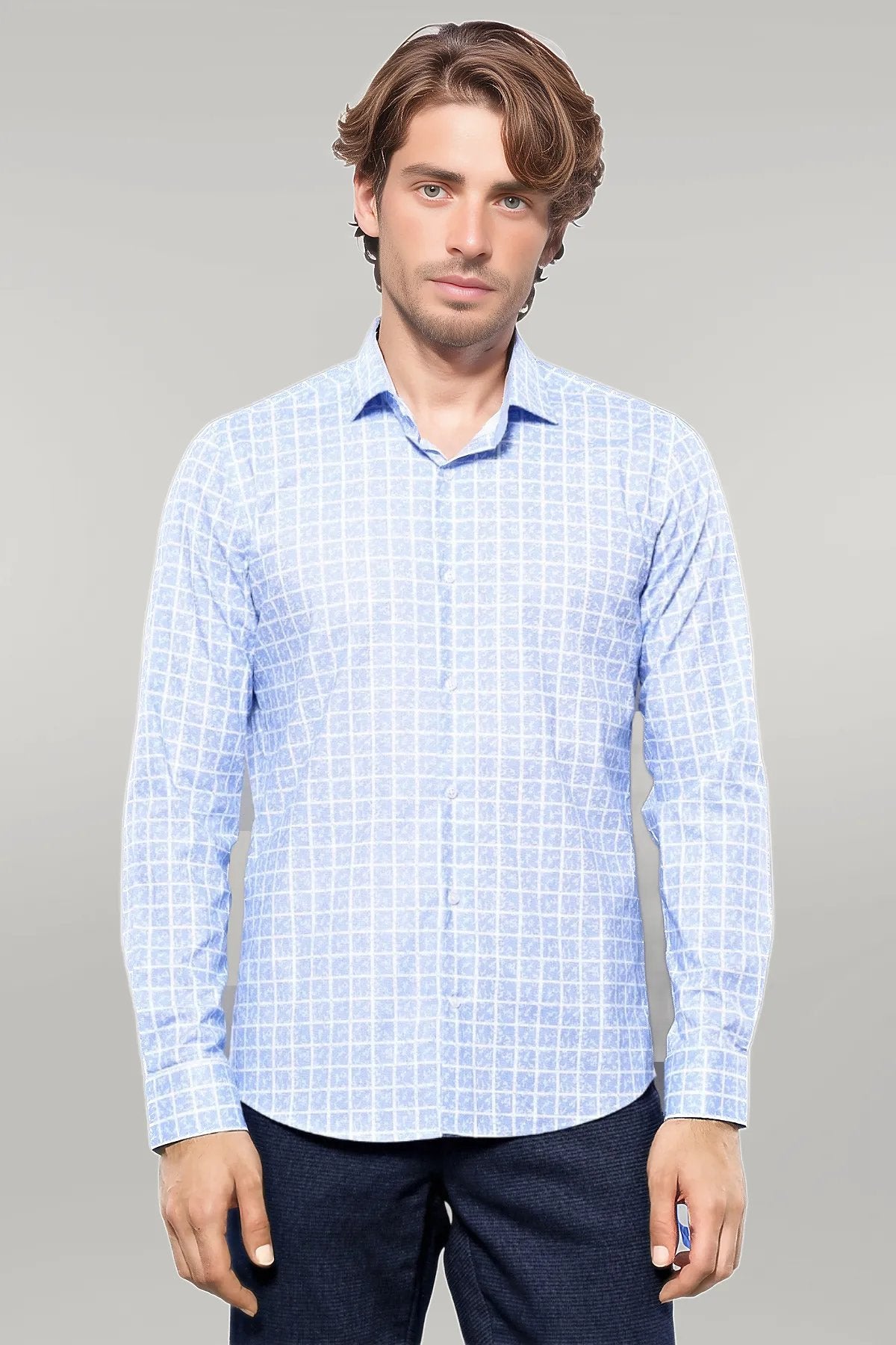 Patterned Plaid Light Blue Shirt