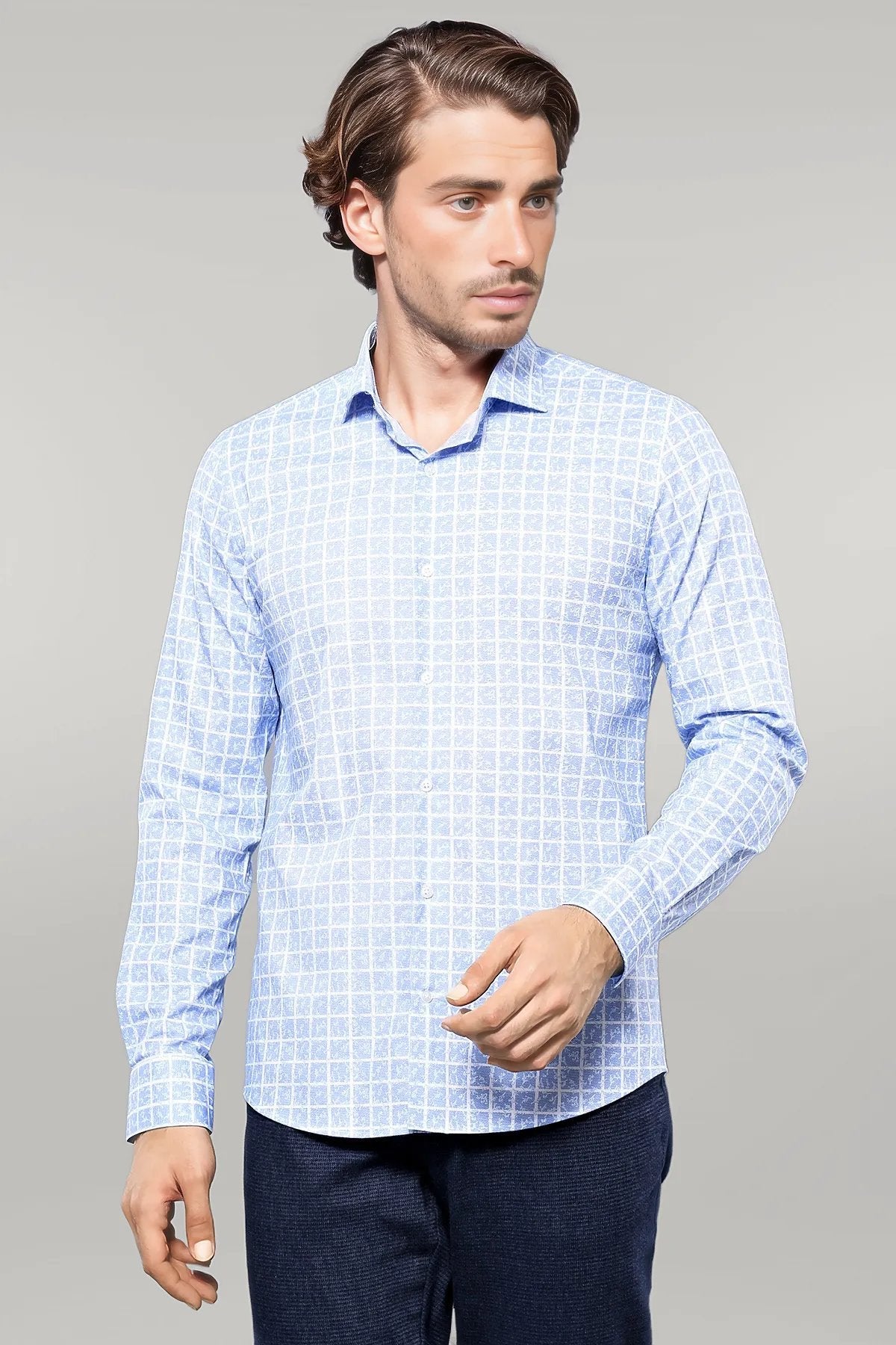 Patterned Plaid Light Blue Shirt