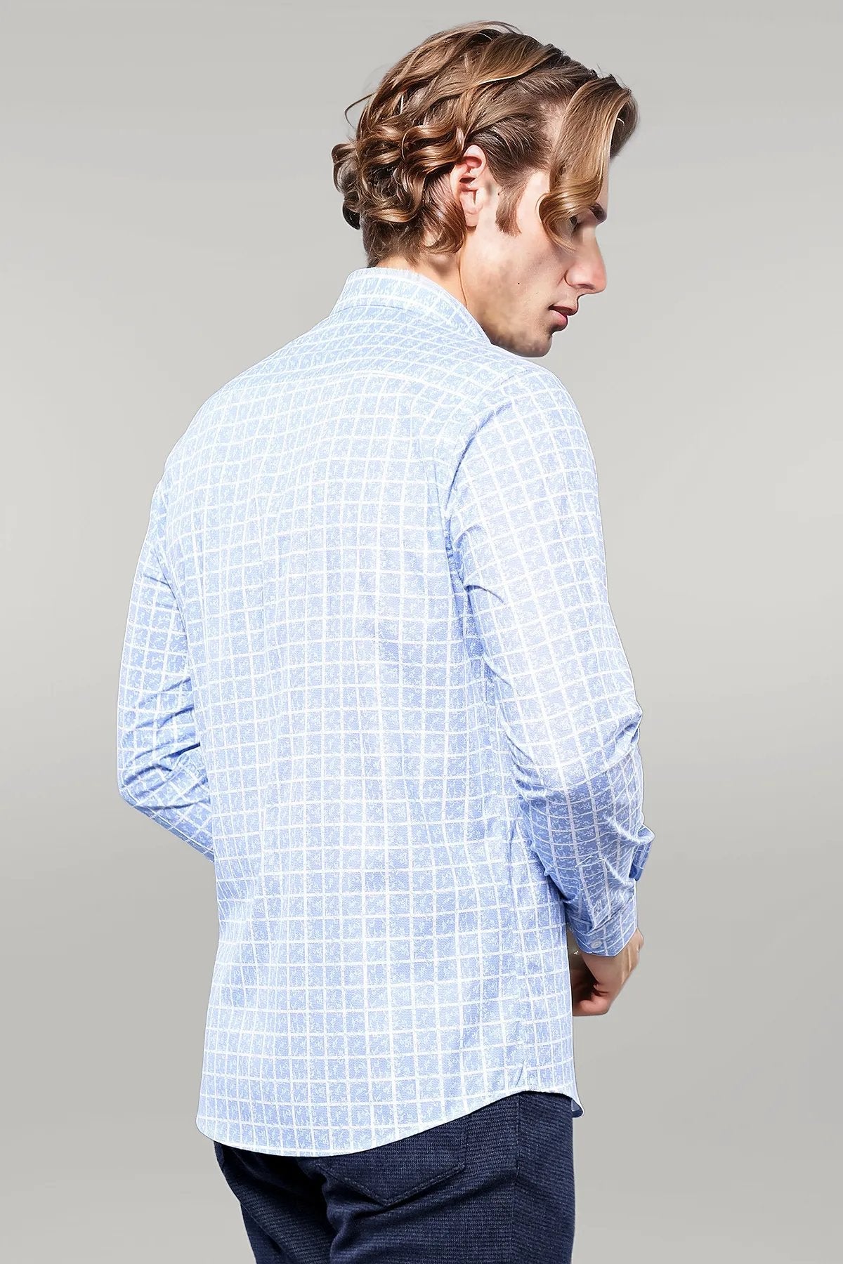 Patterned Plaid Light Blue Shirt