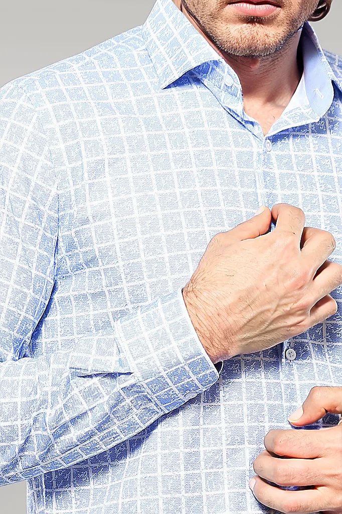 Patterned Plaid Light Blue Shirt