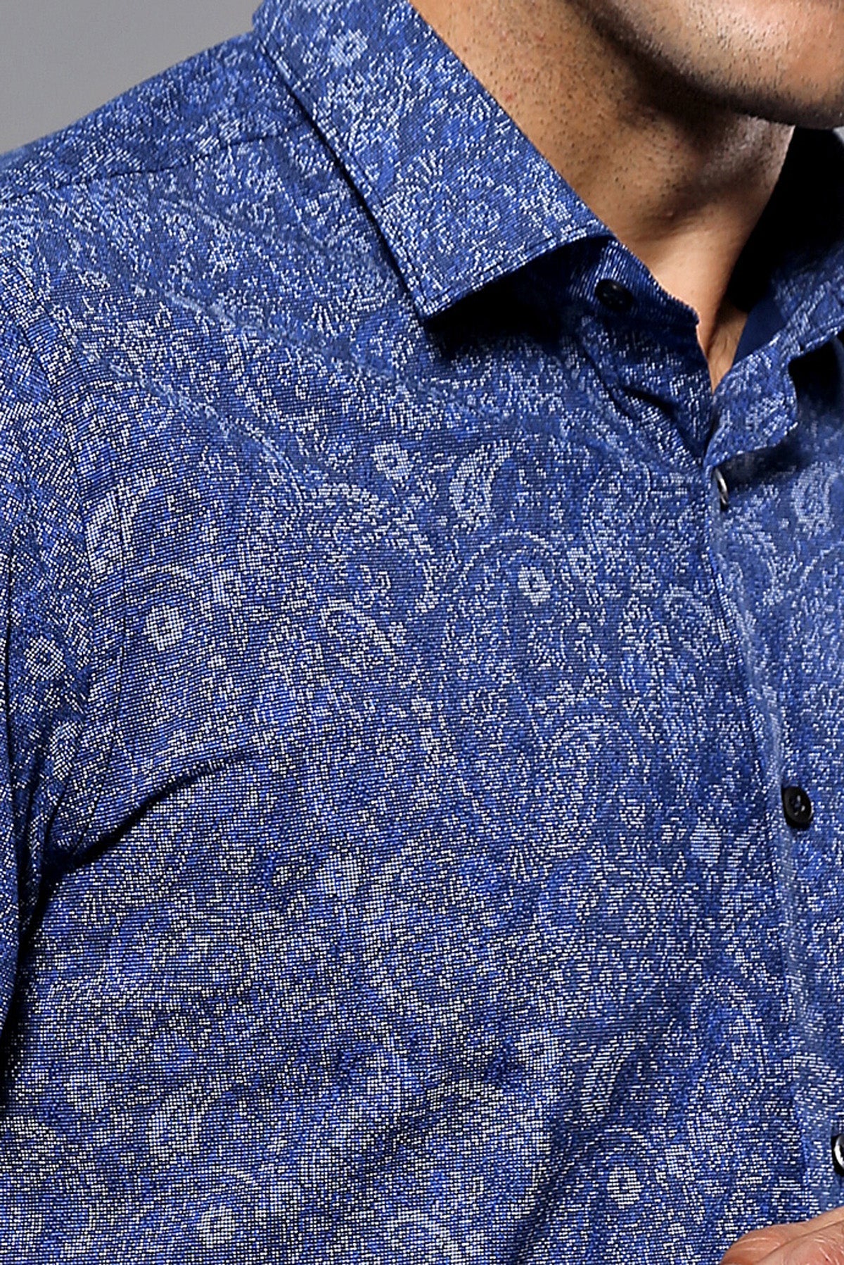 Damask Pattern Long Sleeves Men Blue Shirt -