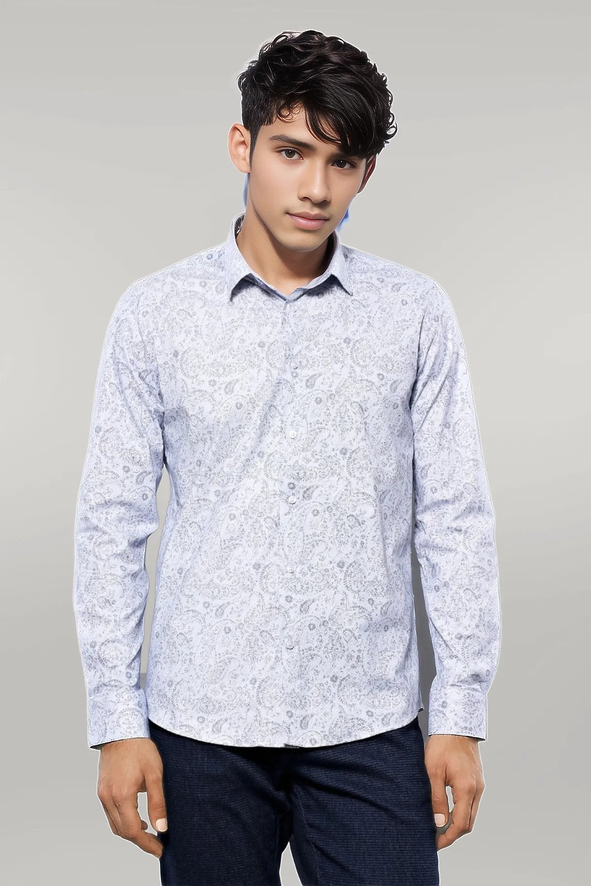 Patterned Men's White Shirt