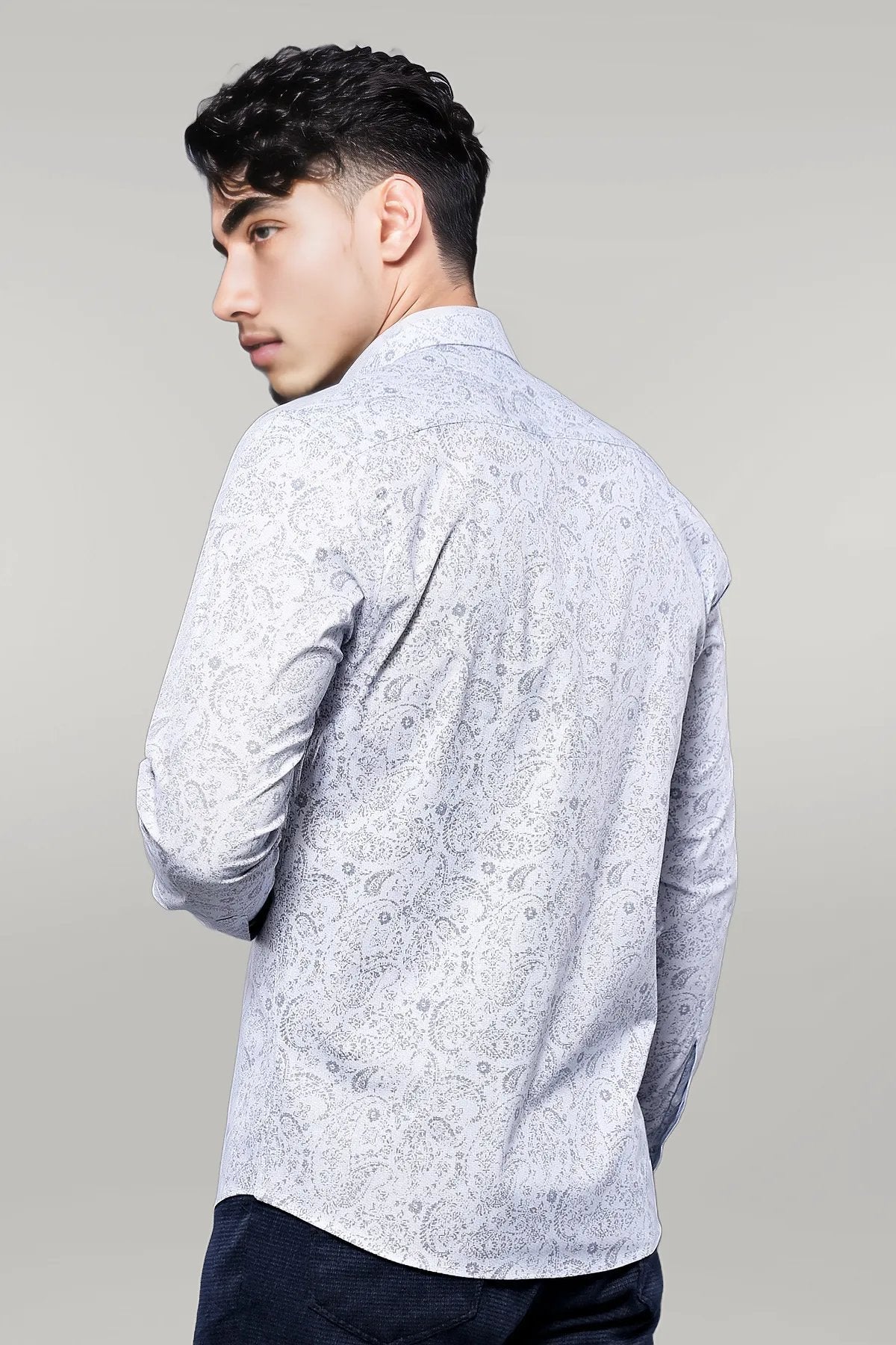Patterned Men's White Shirt