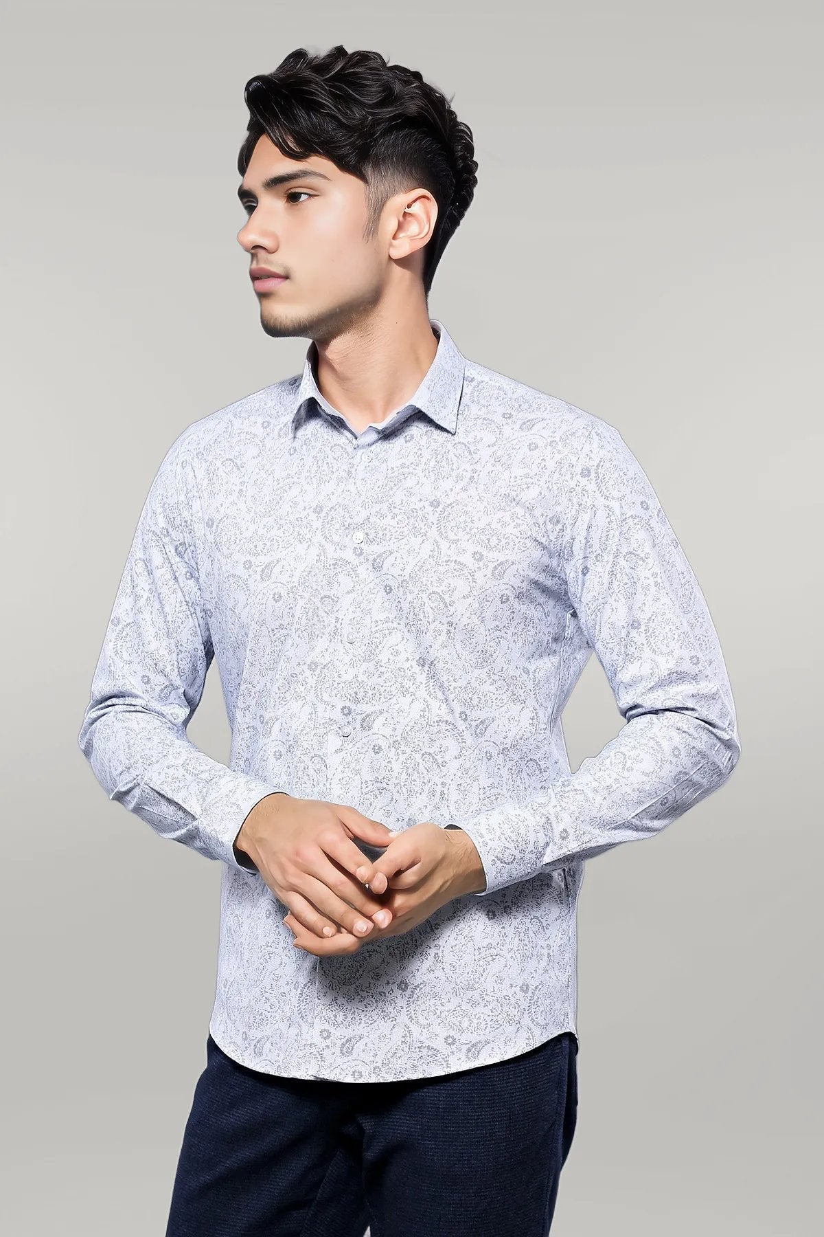 Patterned Men's White Shirt