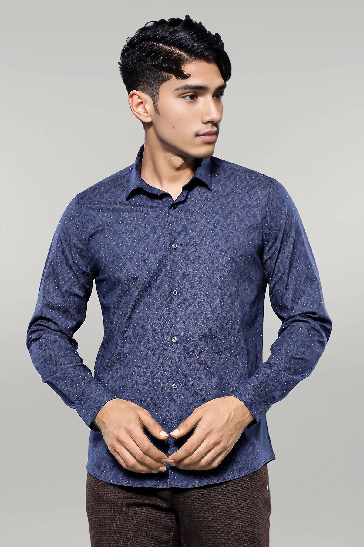 KOALA SYDNEY Dot-Patterned Navy Blue Shirt |