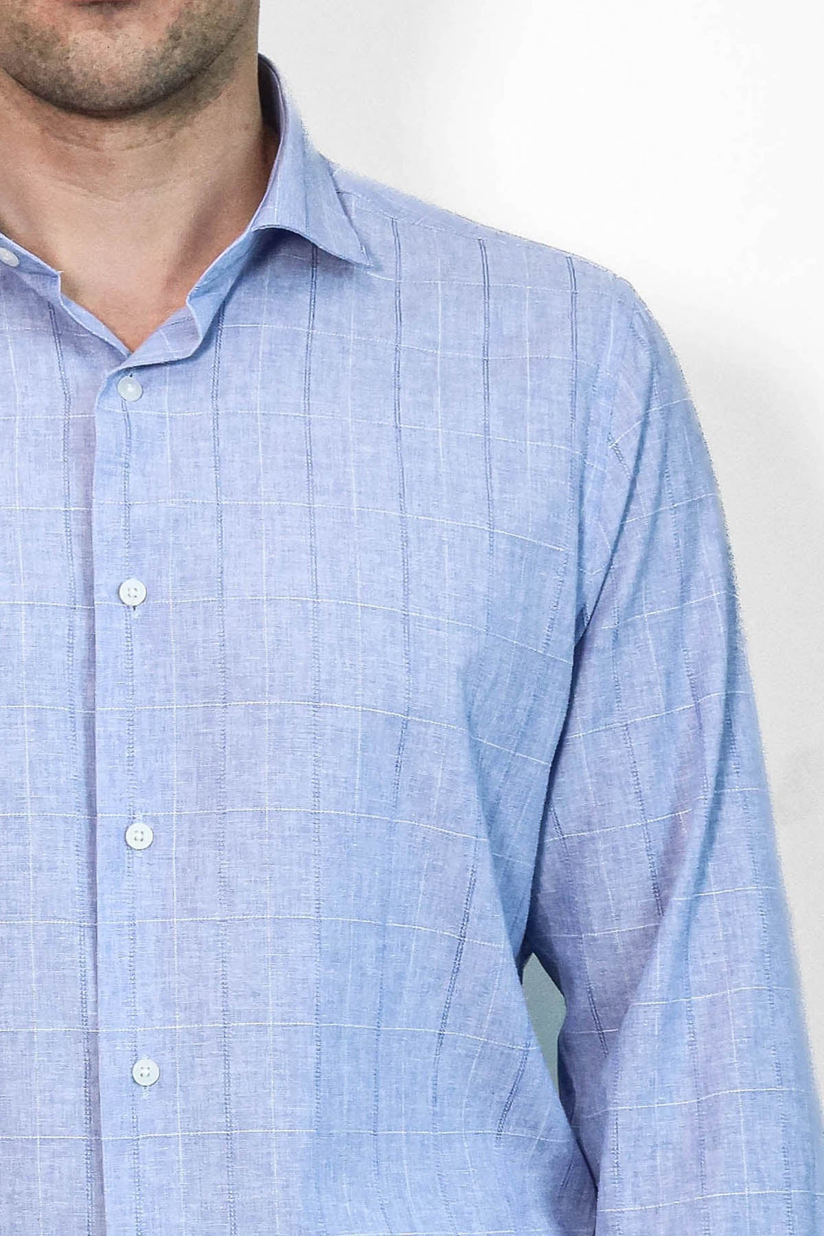 Checked Long Sleeve Blue Shirt