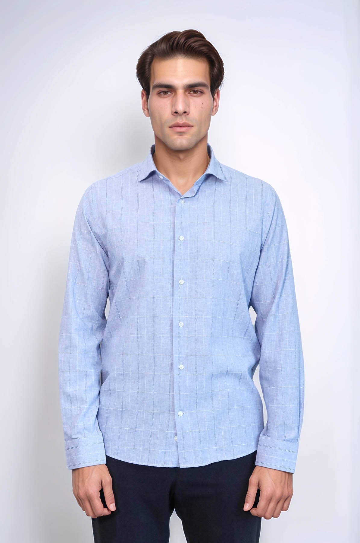 Checked Long Sleeve Blue Shirt