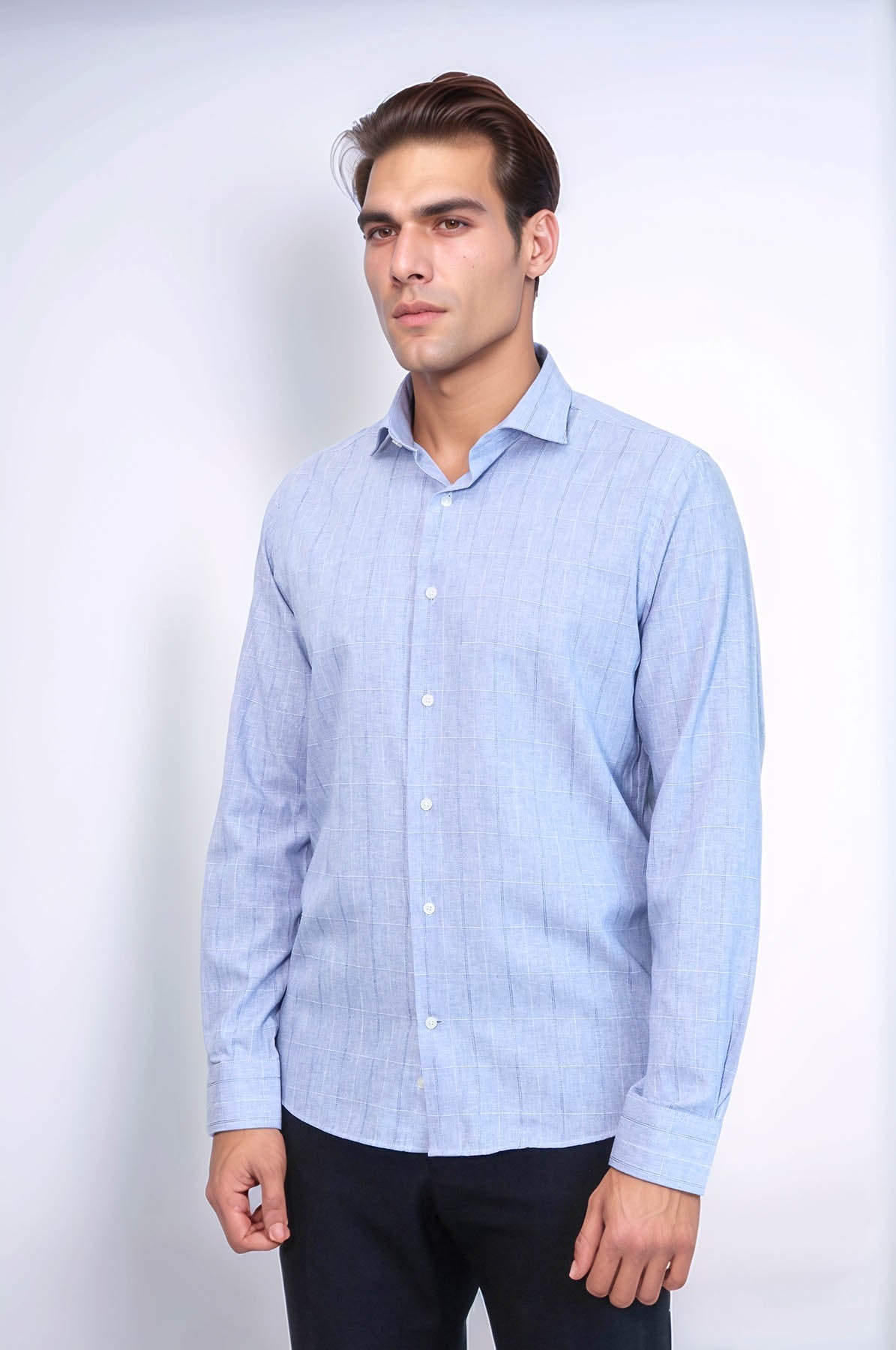 Checked Long Sleeve Blue Shirt