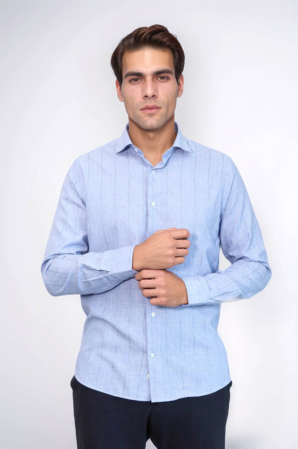 Checked Long Sleeve Blue Shirt