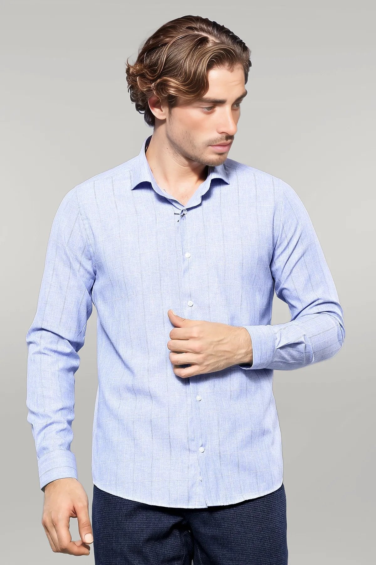 Checked Long Sleeve Blue Shirt |