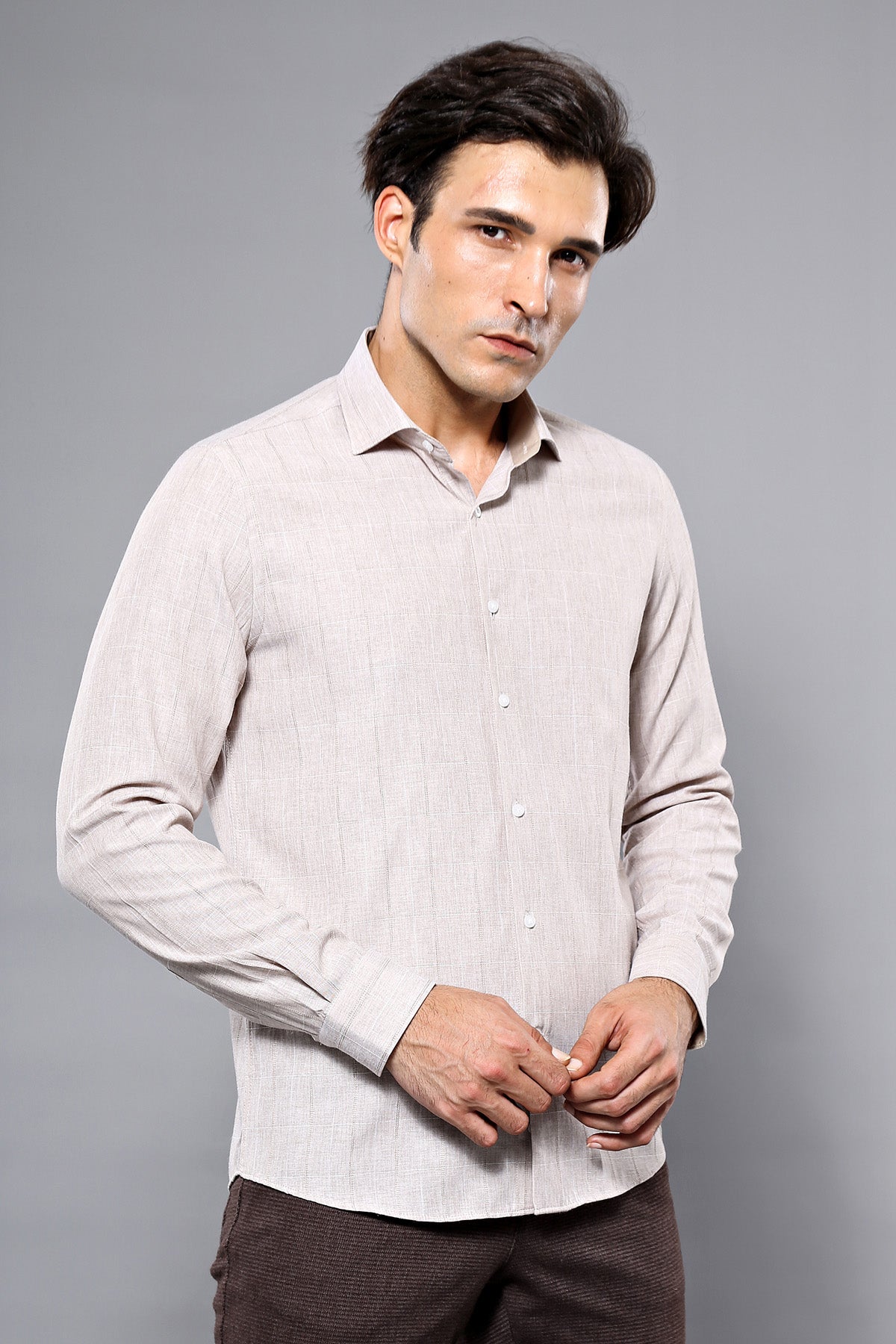 Plaid Beige Slim-Fit Shirt