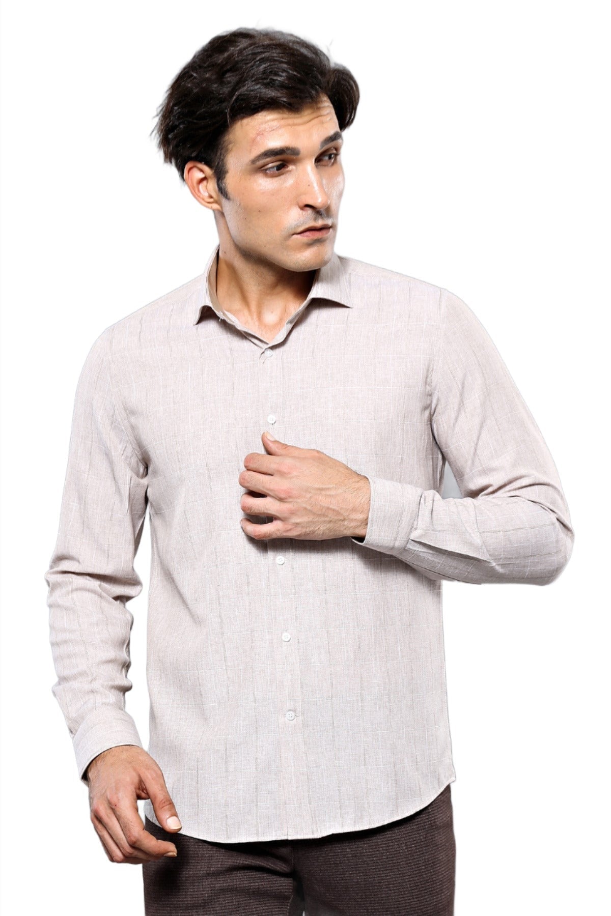 Plaid Beige Slim-Fit Shirt
