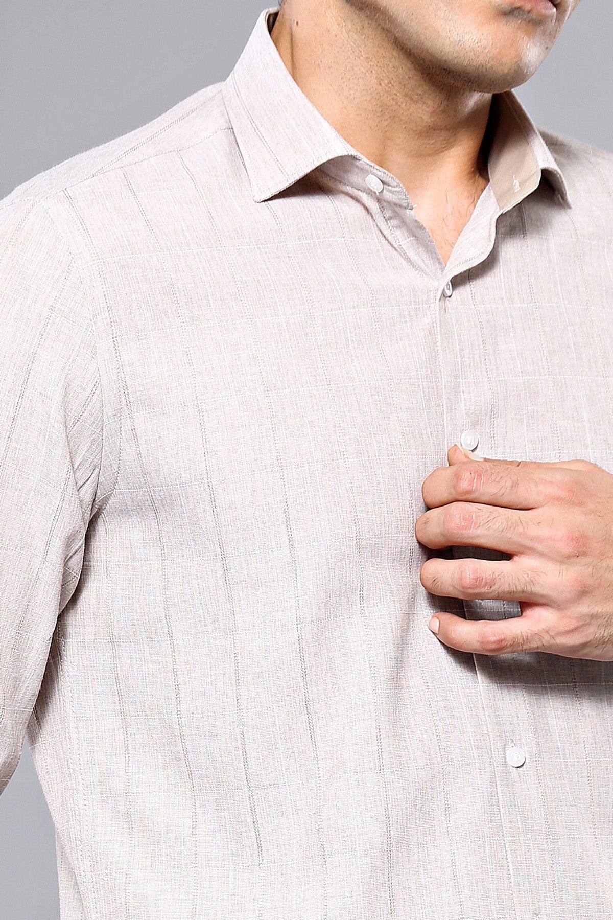 Plaid Beige Slim-Fit Shirt