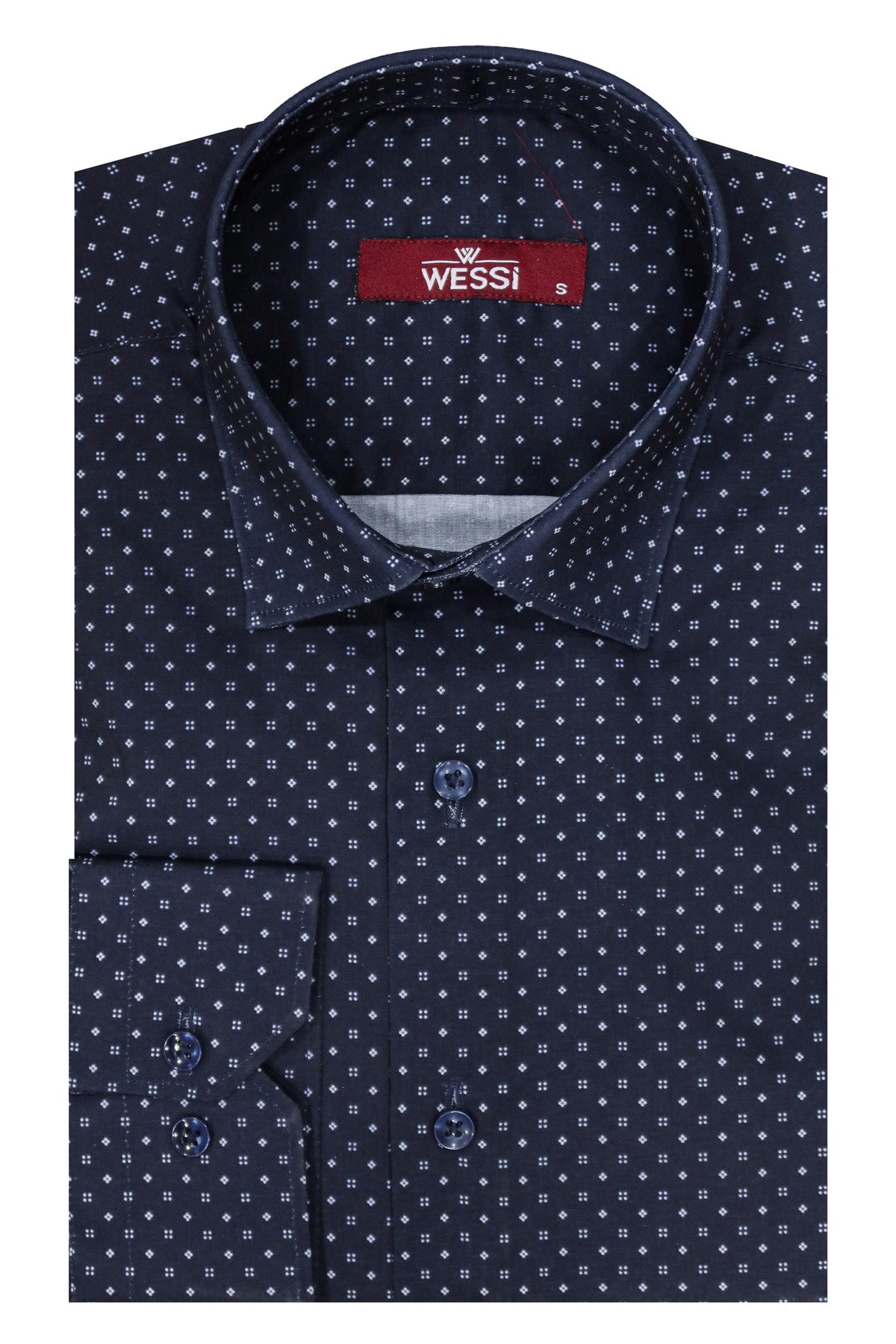 Patterned Slim Fit Navy Blue Men Shirt -