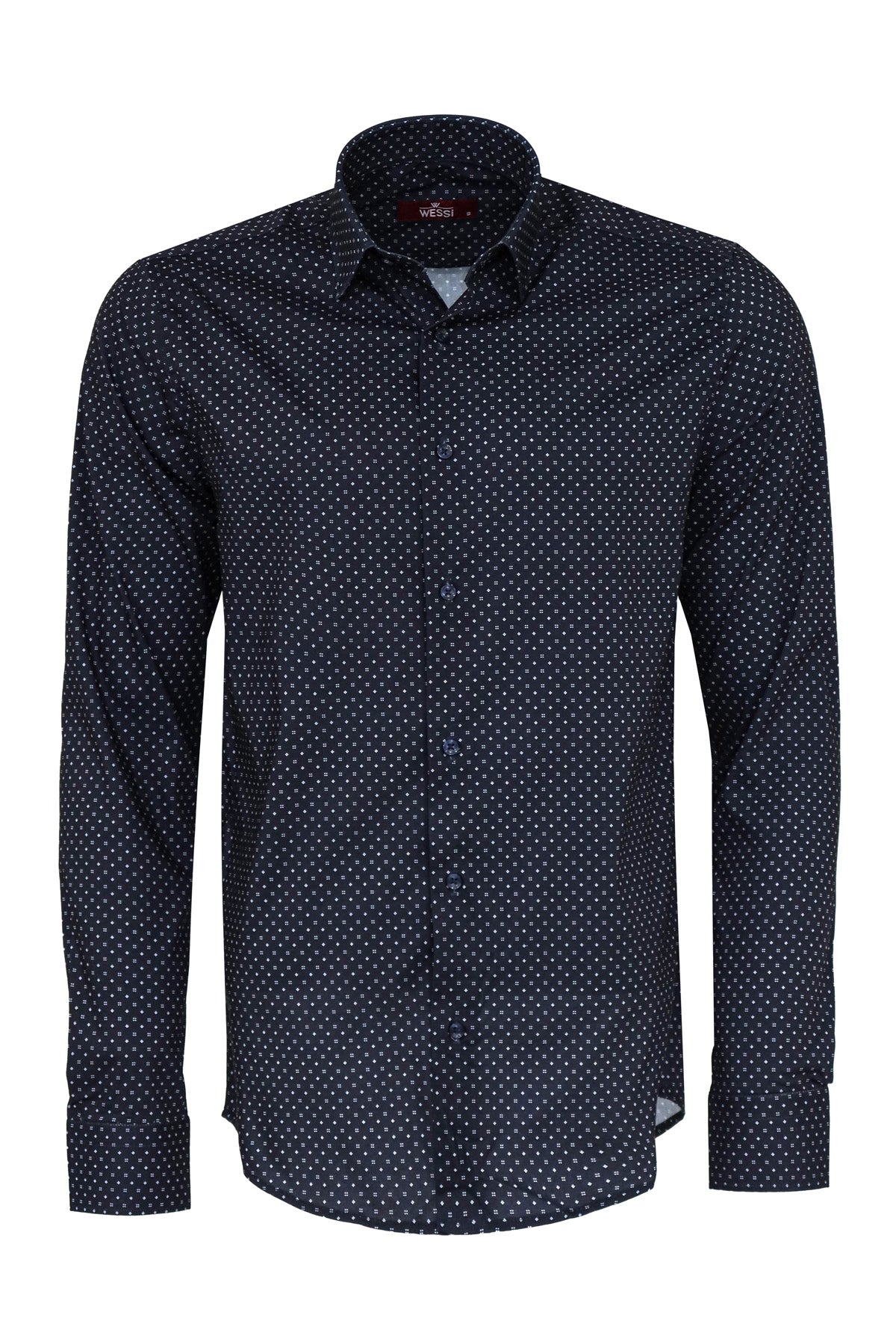 Patterned Slim Fit Navy Blue Men Shirt -