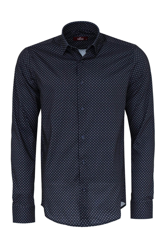 Patterned Slim Fit Navy Blue Men Shirt