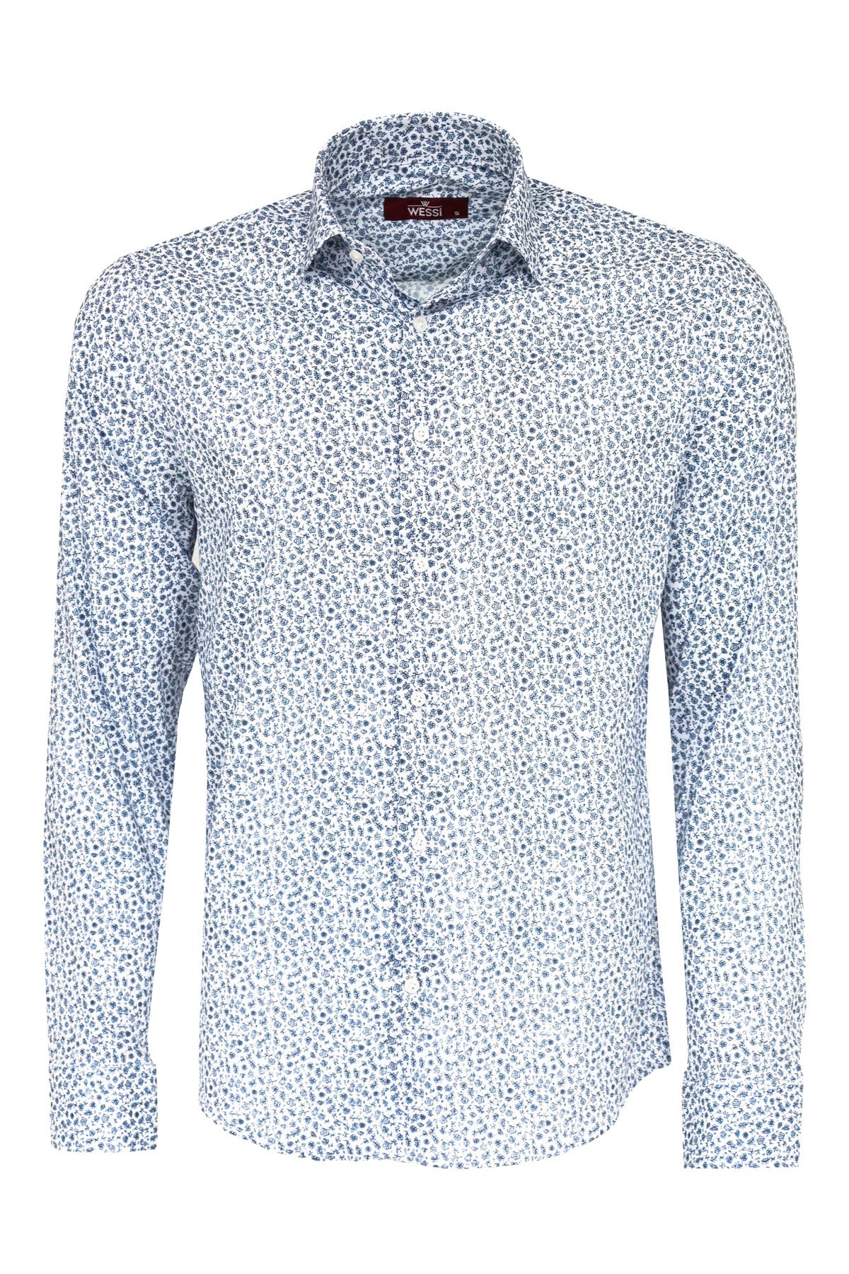 KOALA SYDNEY Blue Floral Patterned Slim Fit White Men Shirt -