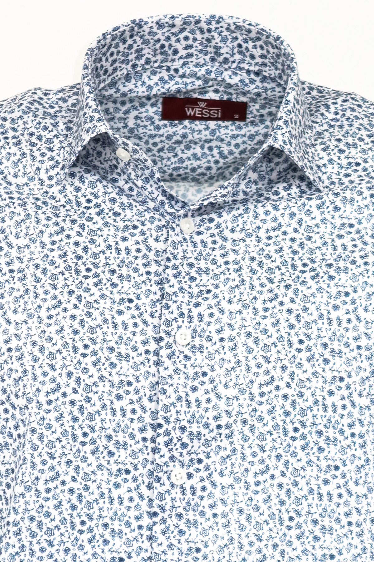KOALA SYDNEY Blue Floral Patterned Slim Fit White Men Shirt -
