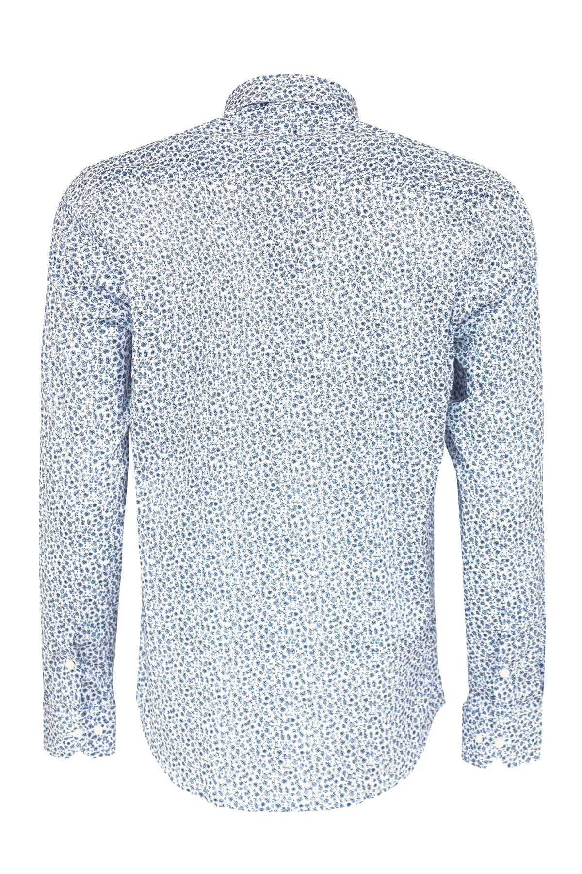 Blue Floral Patterned Slim Fit White Men Shirt