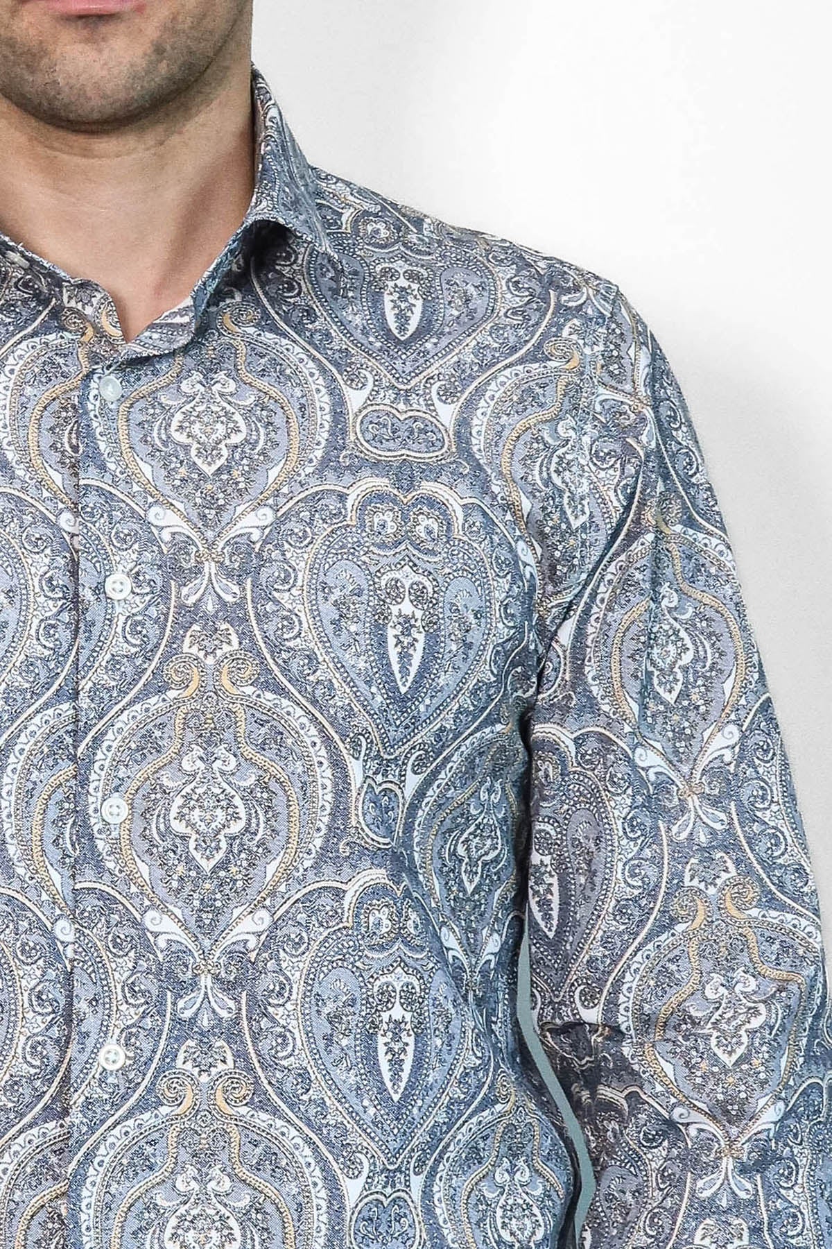 KOALA SYDNEY Damask Pattern Blue Slim Fit Shirt
