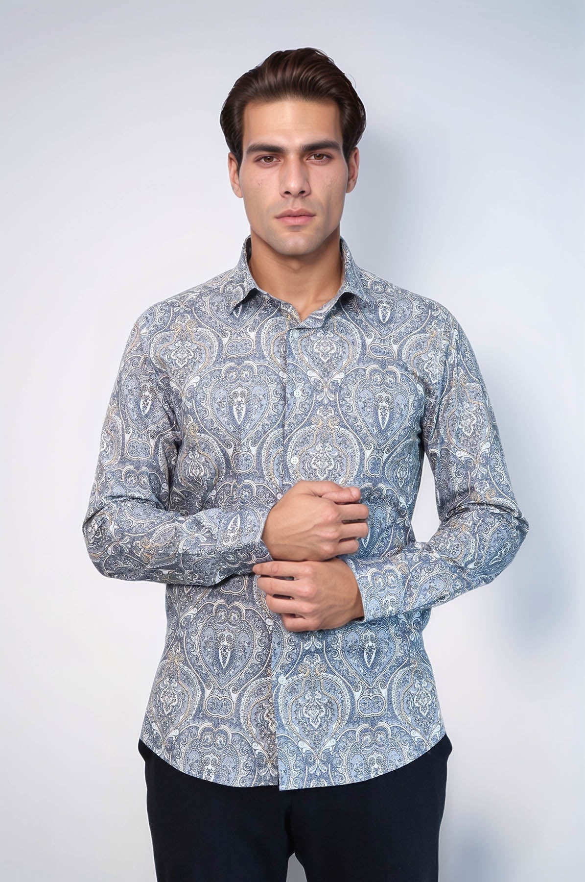 KOALA SYDNEY Damask Pattern Blue Slim Fit Shirt