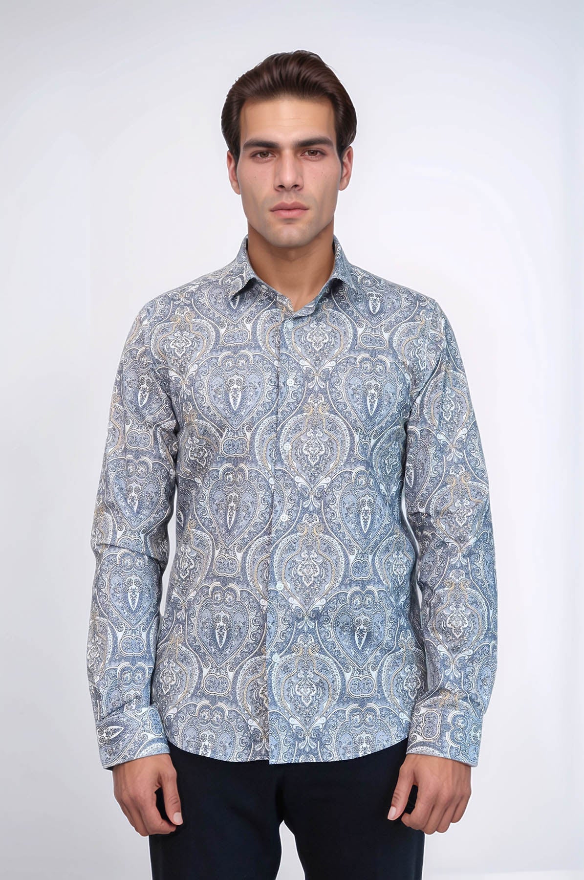 KOALA SYDNEY Damask Pattern Blue Slim Fit Shirt