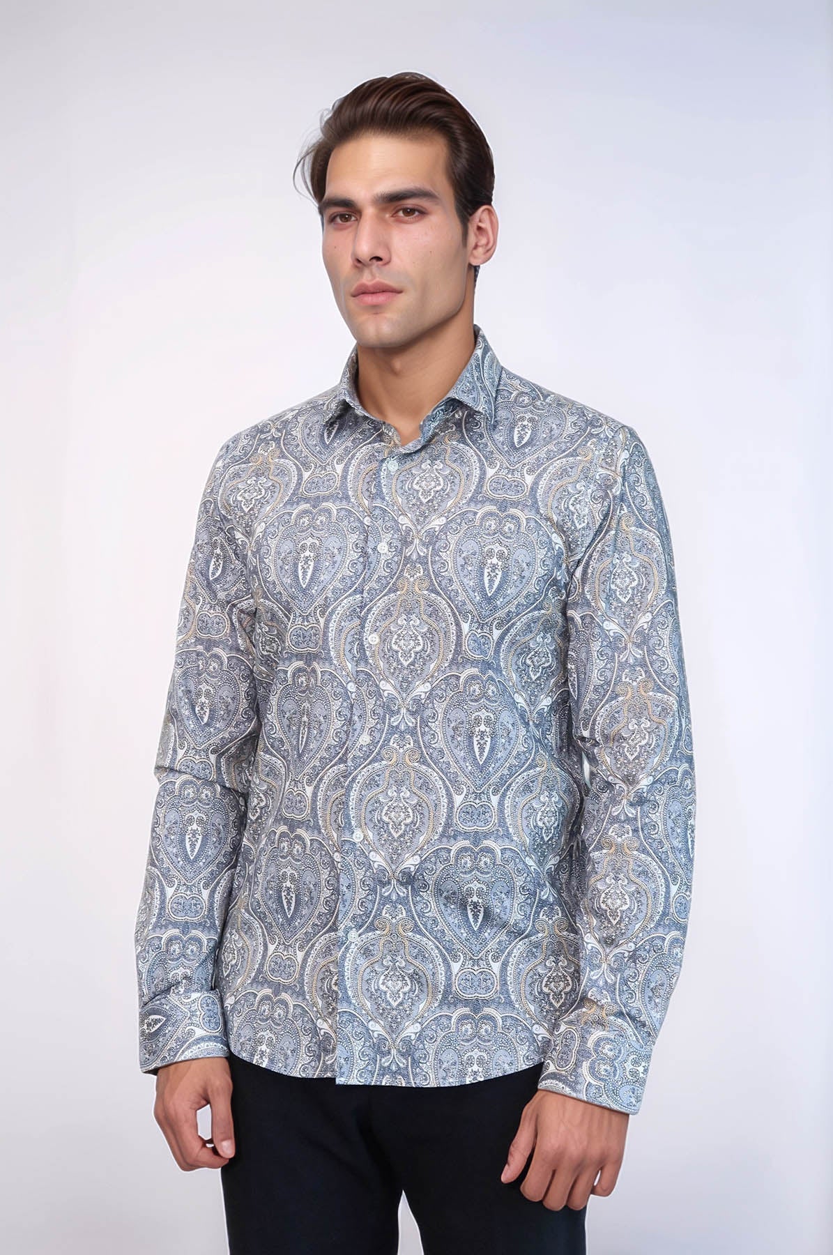 KOALA SYDNEY Damask Pattern Blue Slim Fit Shirt