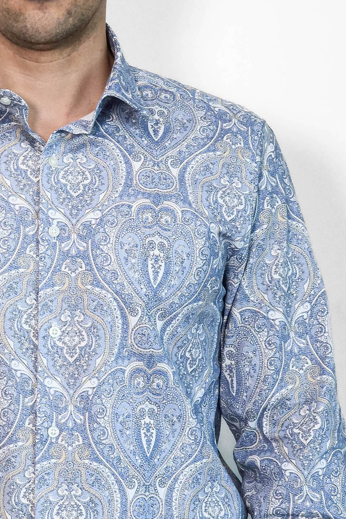 KOALA SYDNEY Blue Damask Pattern Slim Fit Shirt