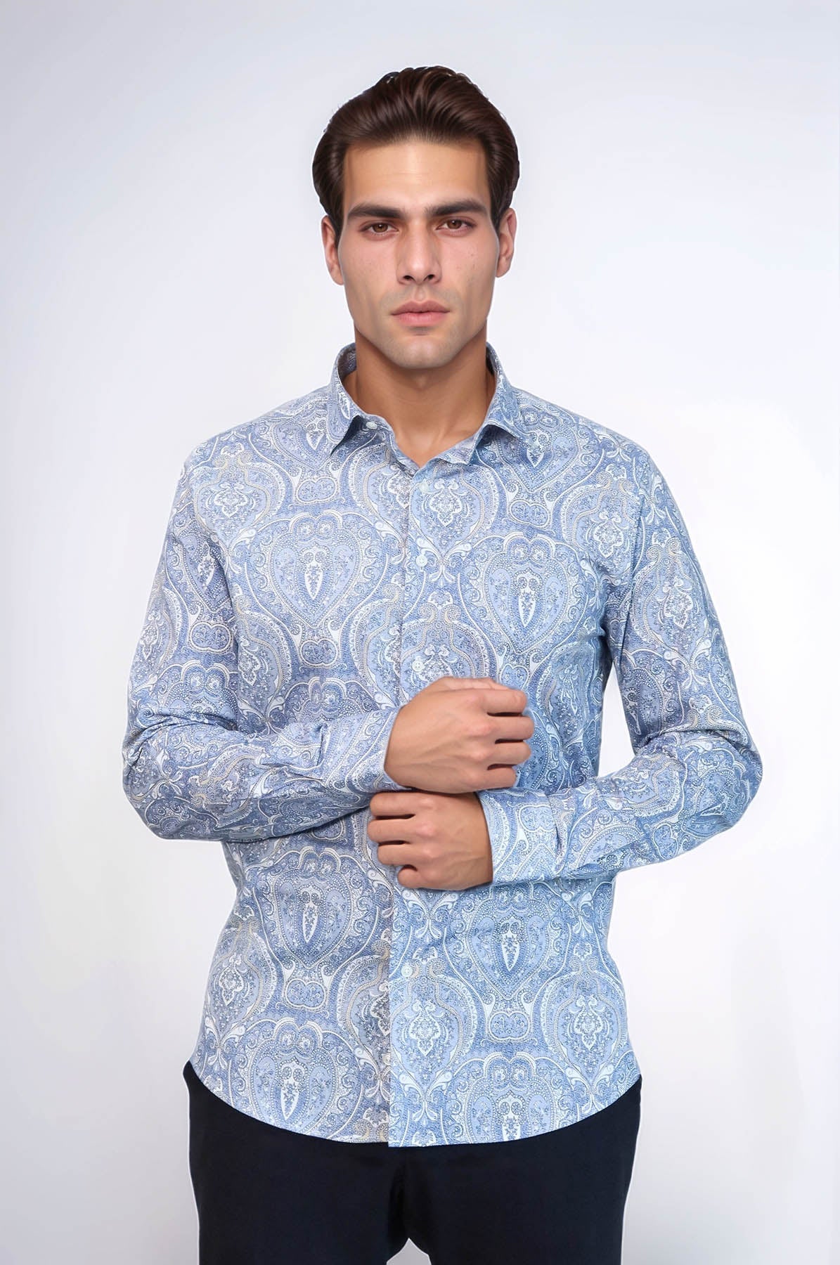 KOALA SYDNEY Blue Damask Pattern Slim Fit Shirt