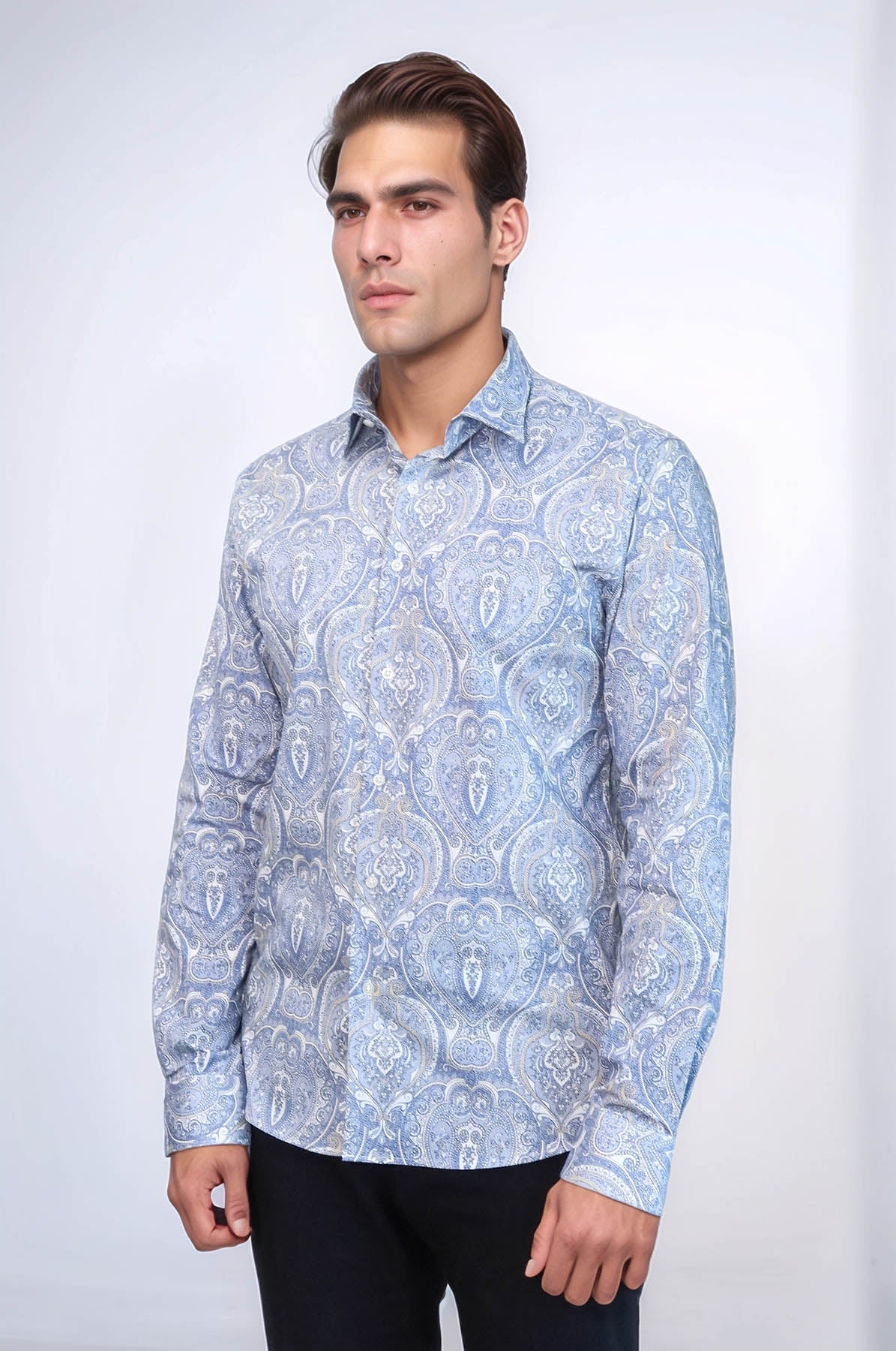 KOALA SYDNEY Blue Damask Pattern Slim Fit Shirt