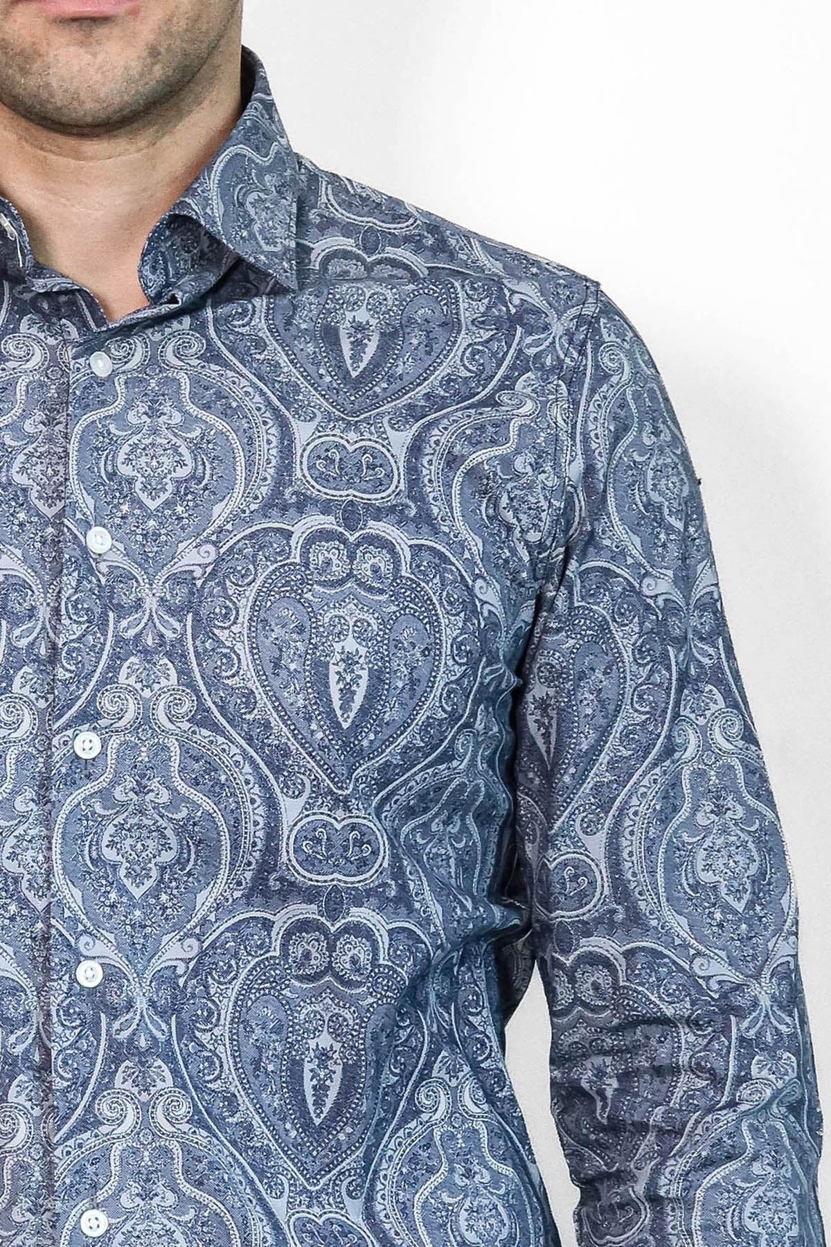 Blue Patterned Slim Fit Men's Shirt
