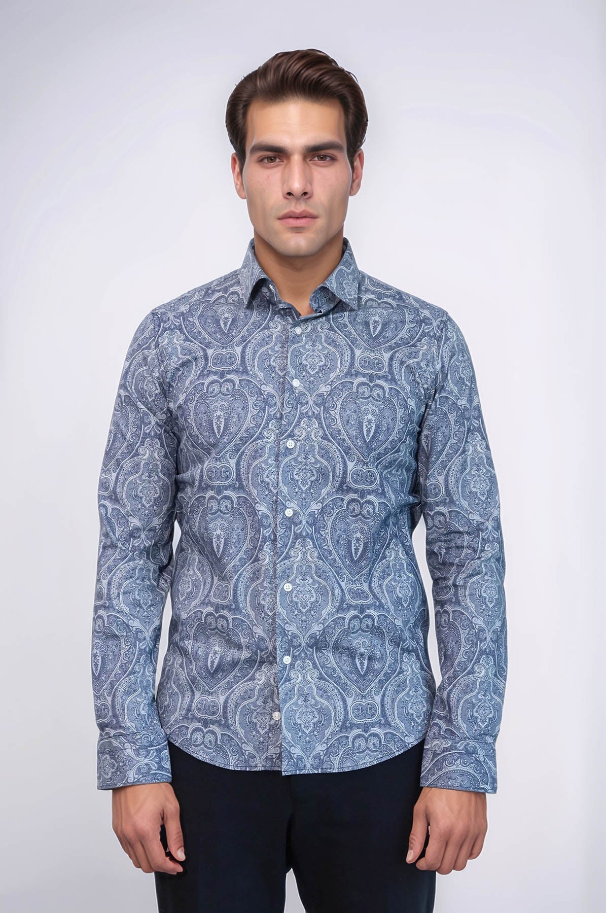 Blue Patterned Slim Fit Men's Shirt