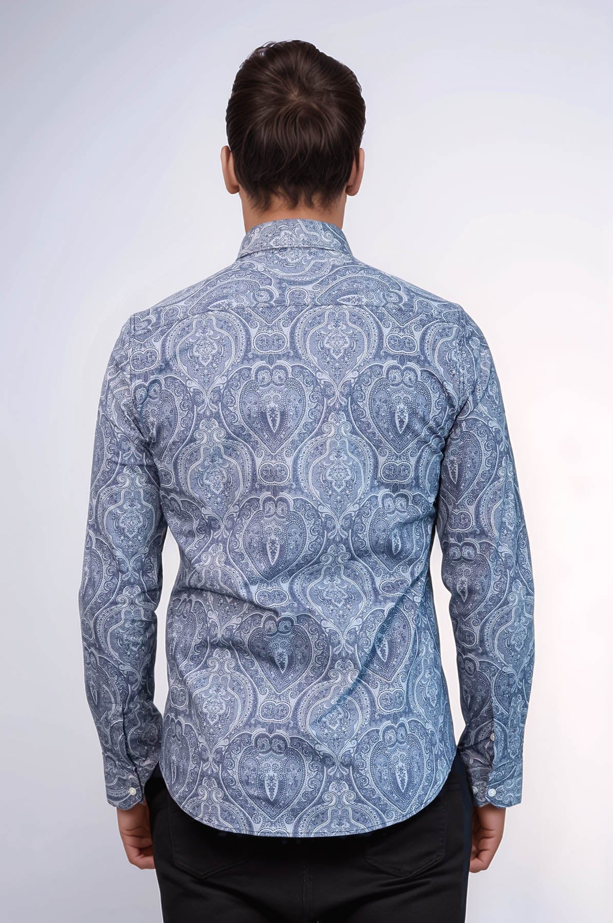 Blue Patterned Slim Fit Men's Shirt