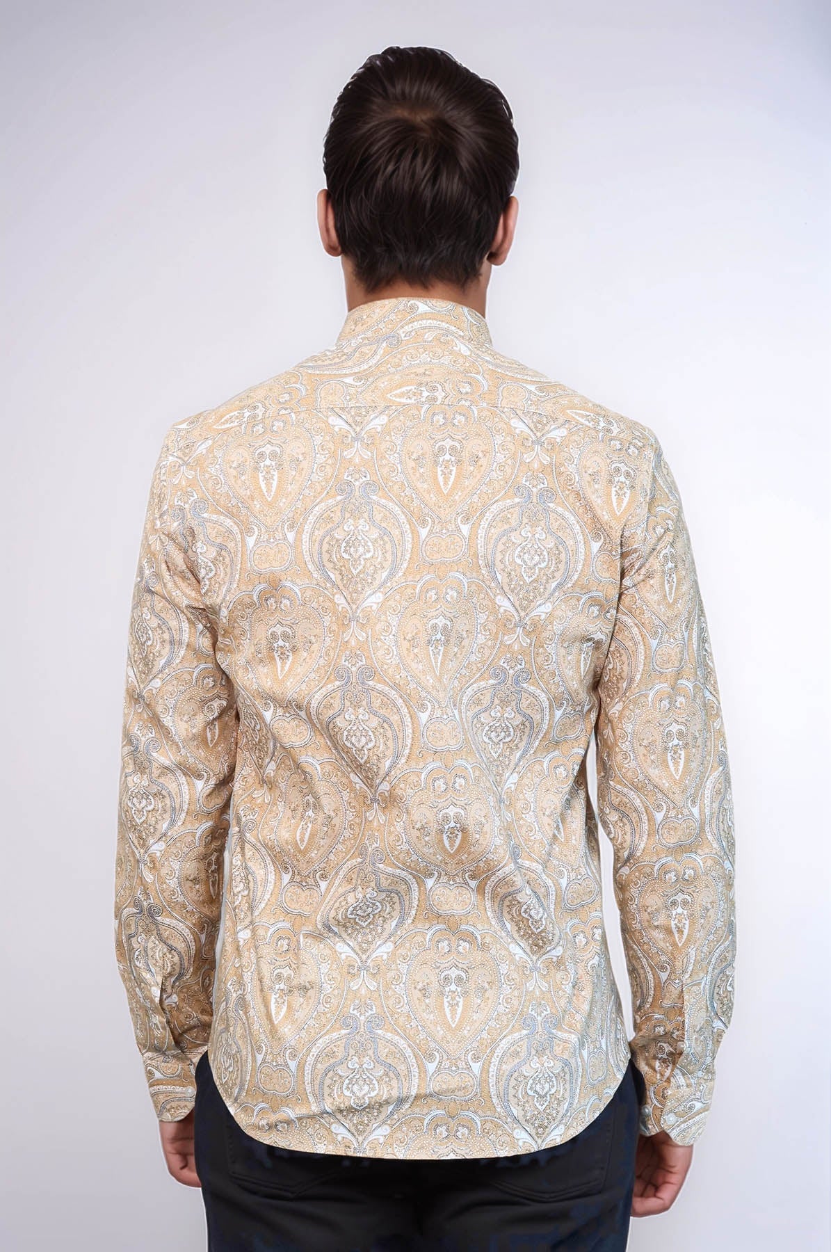 Beige Patterned Slim Fit Men's Shirt - Wessi